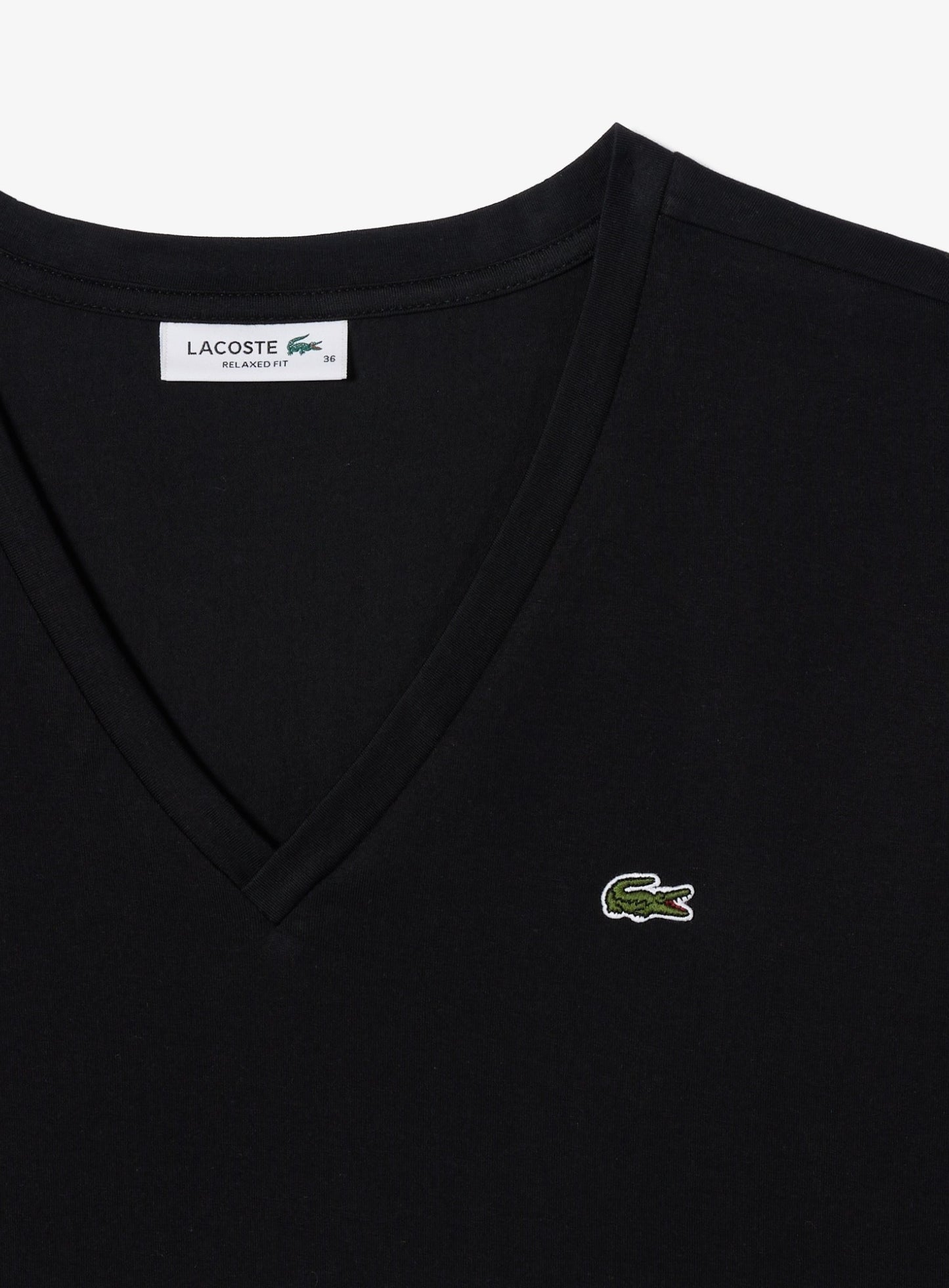 LACOSTE WOMEN Relaxed Fit Soft Cotton V Neck T-shirt Black