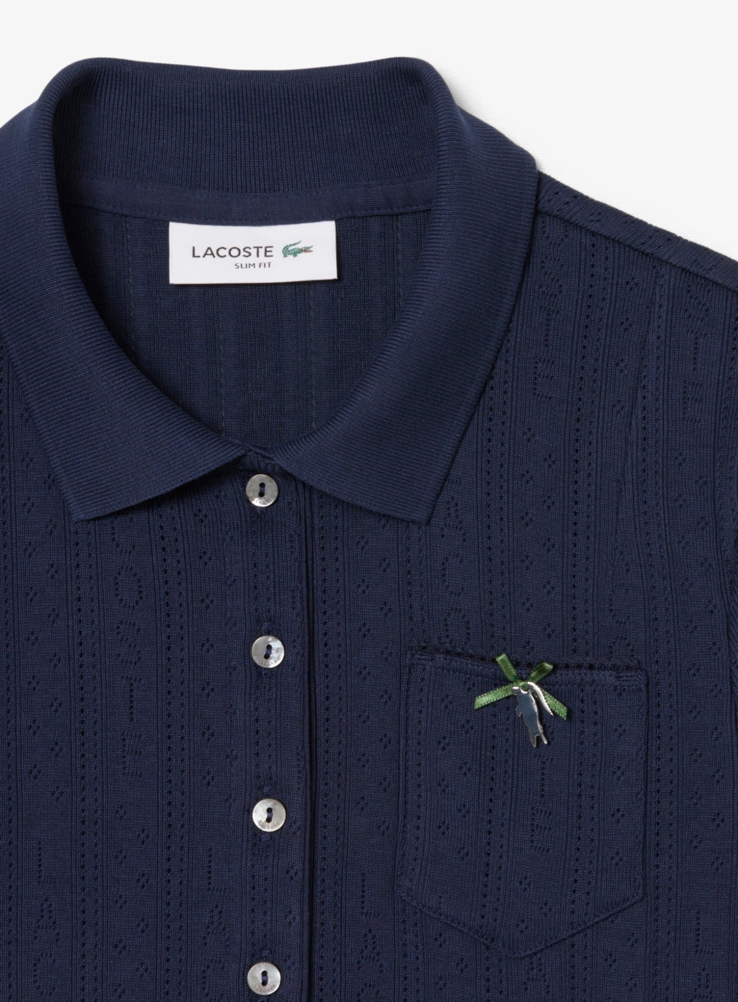 LACOSTE WOMEN Slim Fit Pointelle Branded L.12.D Polo Shirt Midnight Blue