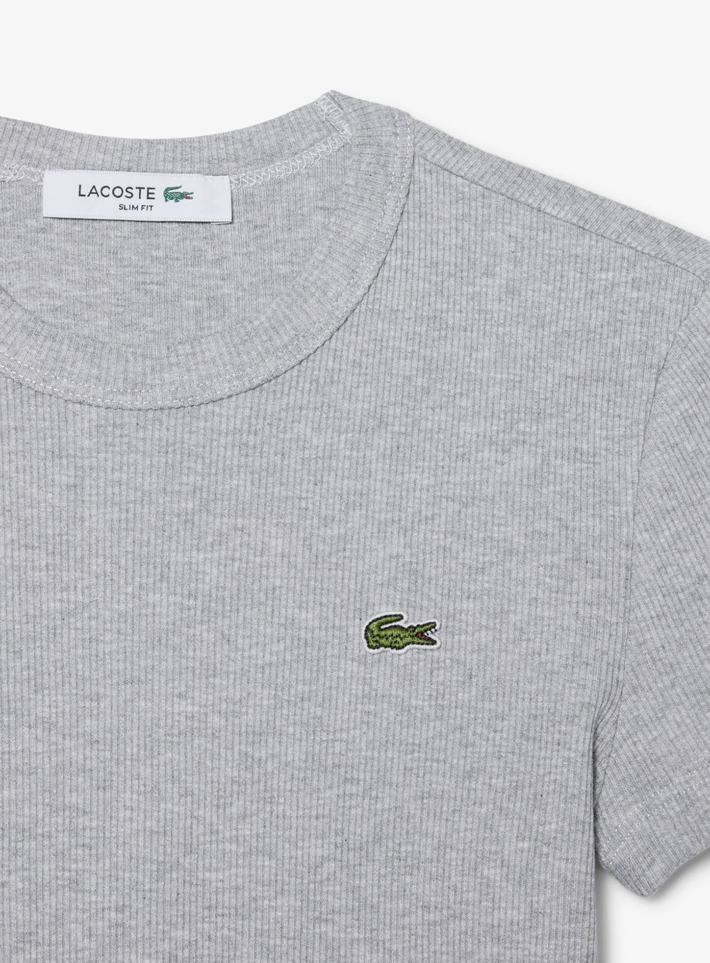 LACOSTE WOMEN Slim Fit Ribbed Cotton T-shirt Grey