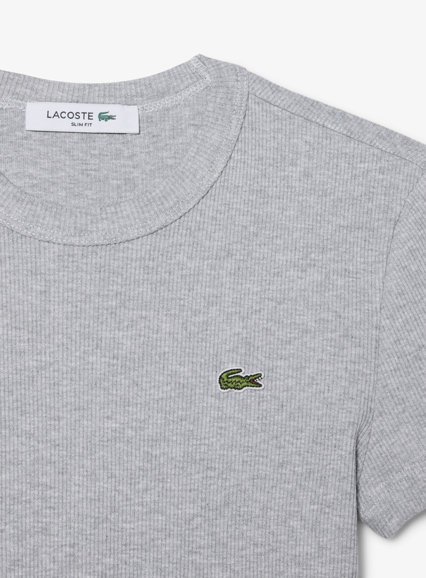 LACOSTE WOMEN Slim Fit Ribbed Cotton T-shirt Grey