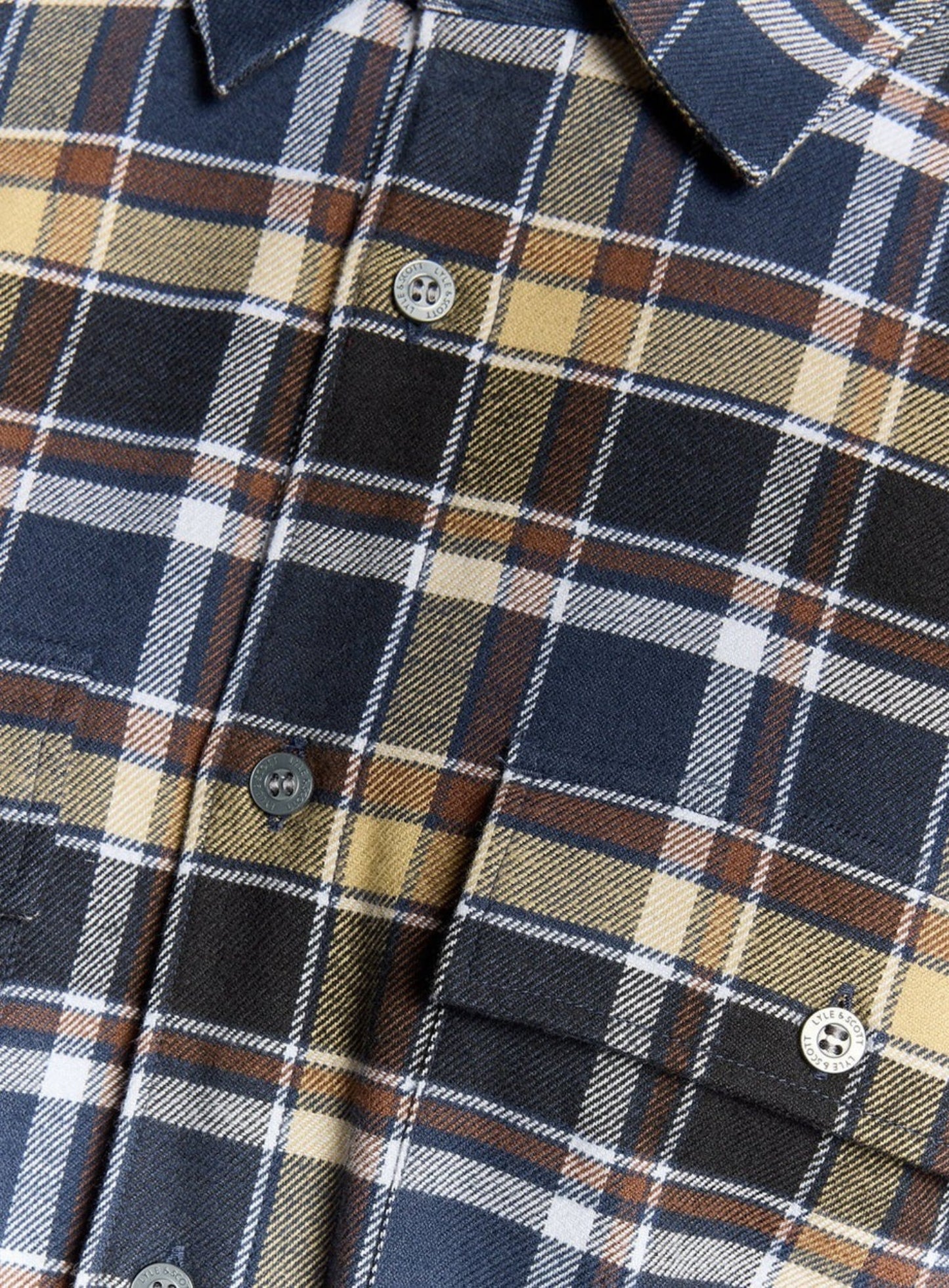 LYLE & SCOTT Brushed Cotton Check Shirt Blue Night/ Green Tan