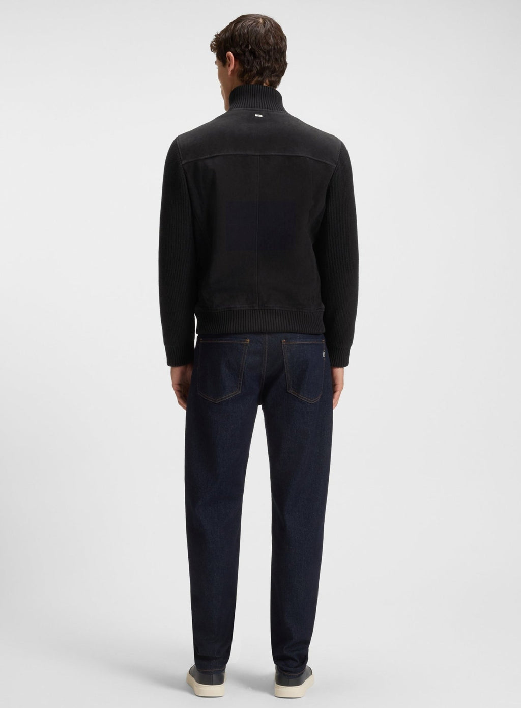 BOSS H-Maparo Suede Jacket With Cotton-Blend Sleeves Dark Blue