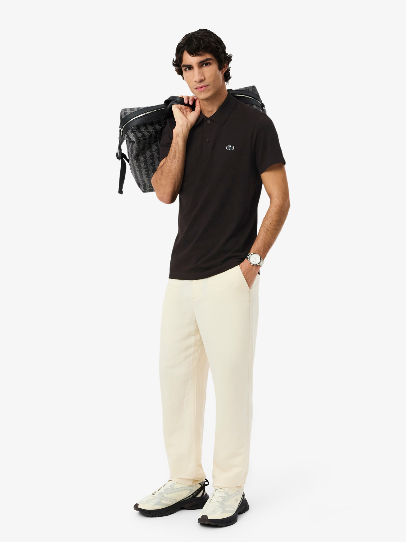 LACOSTE Regular Fit Cotton Blend Polo Shirt Brown