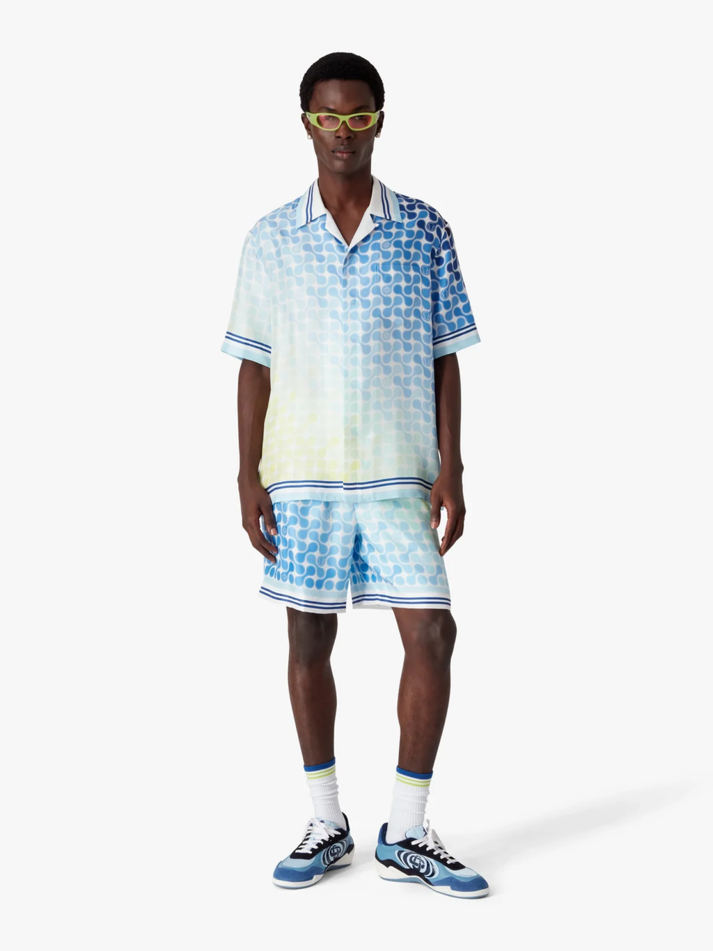 CASABLANCA Gradient Tennis Tile Short Sleeve Silk Shirt Multicolour