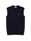 LACOSTE Cable Knit Cotton Sweater Vest Navy Blue