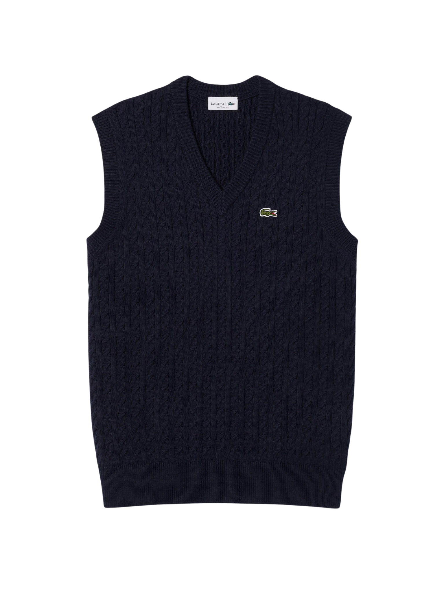LACOSTE Cable Knit Cotton Sweater Vest Navy Blue