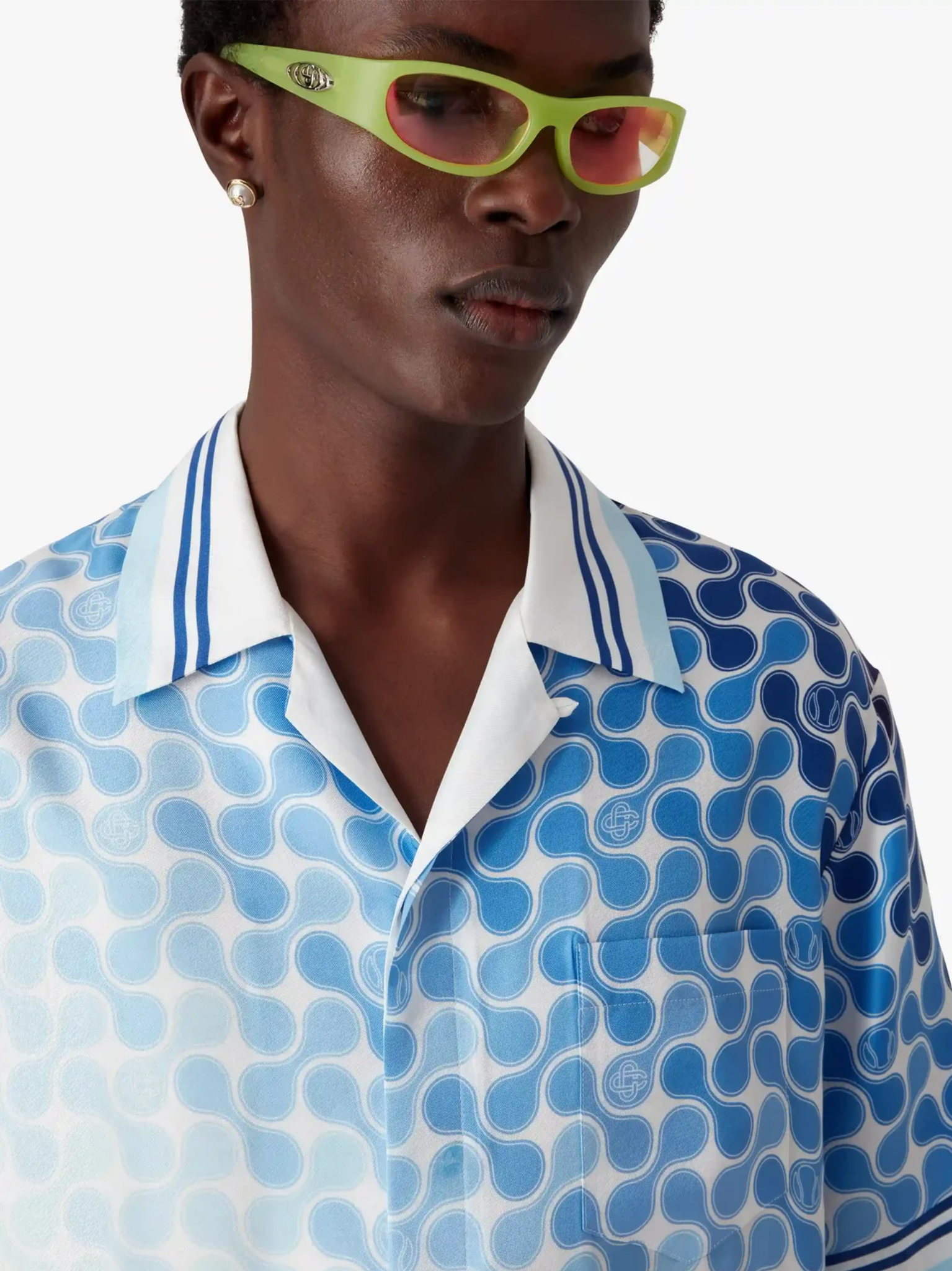 CASABLANCA Gradient Tennis Tile Short Sleeve Silk Shirt Multicolour