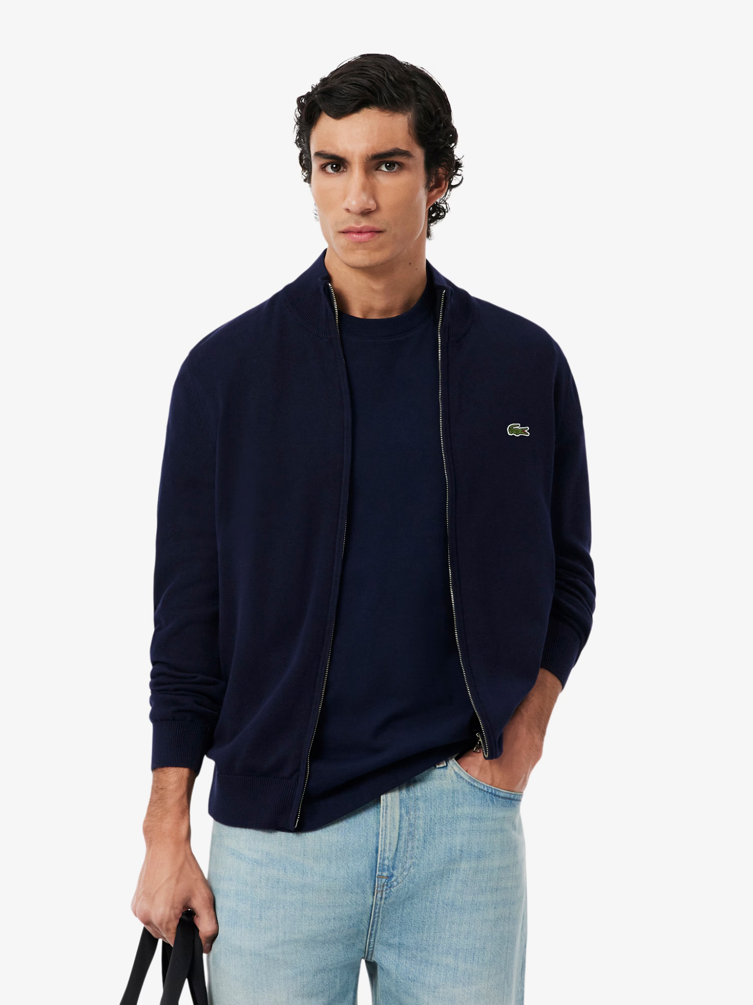 LACOSTE Zipped High Neck Cotton Sweater Midnight Blue