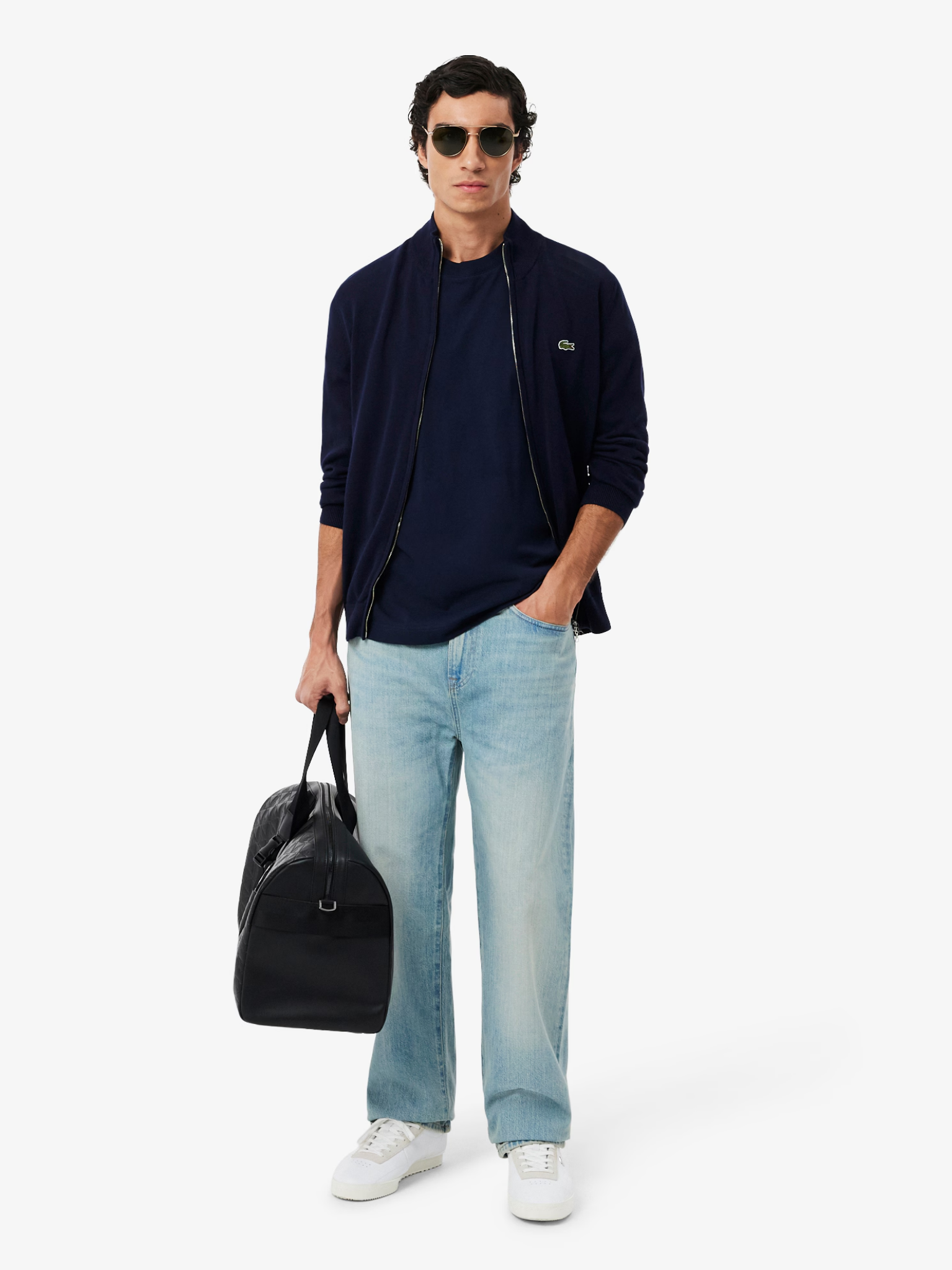 LACOSTE Zipped High Neck Cotton Sweater Midnight Blue
