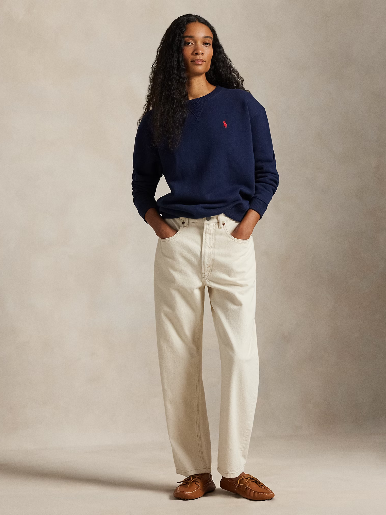 RALPH LAUREN WOMEN Fleece Crewneck Sweatshirt Cruise Navy