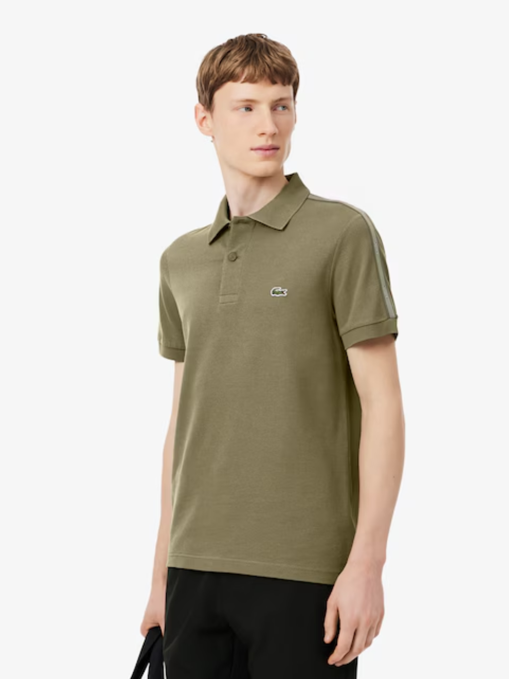 LACOSTE Regular Fit Logo Stripe Polo Shirt Khaki Green