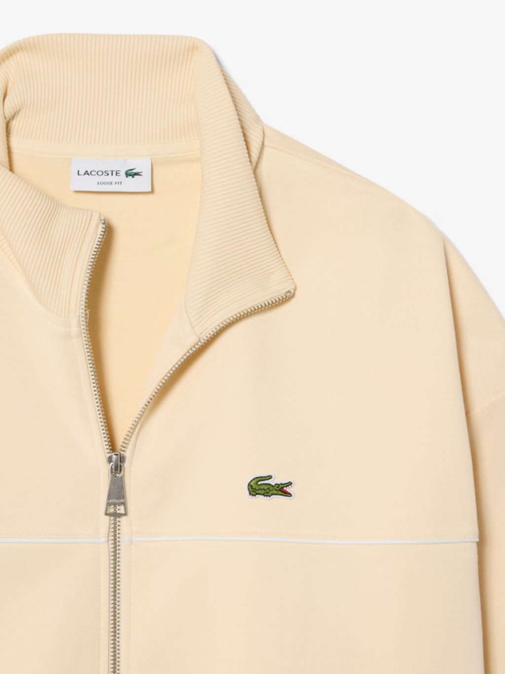 LACOSTE Trim Accent Zipped Sweatshirt Beige