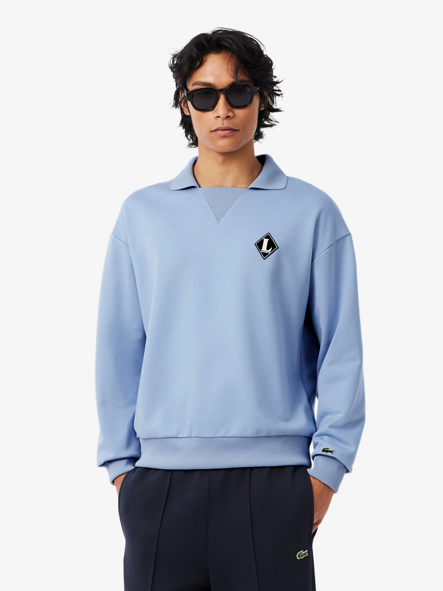 LACOSTE French Made Polo Collar Sweatshirt Light Blue