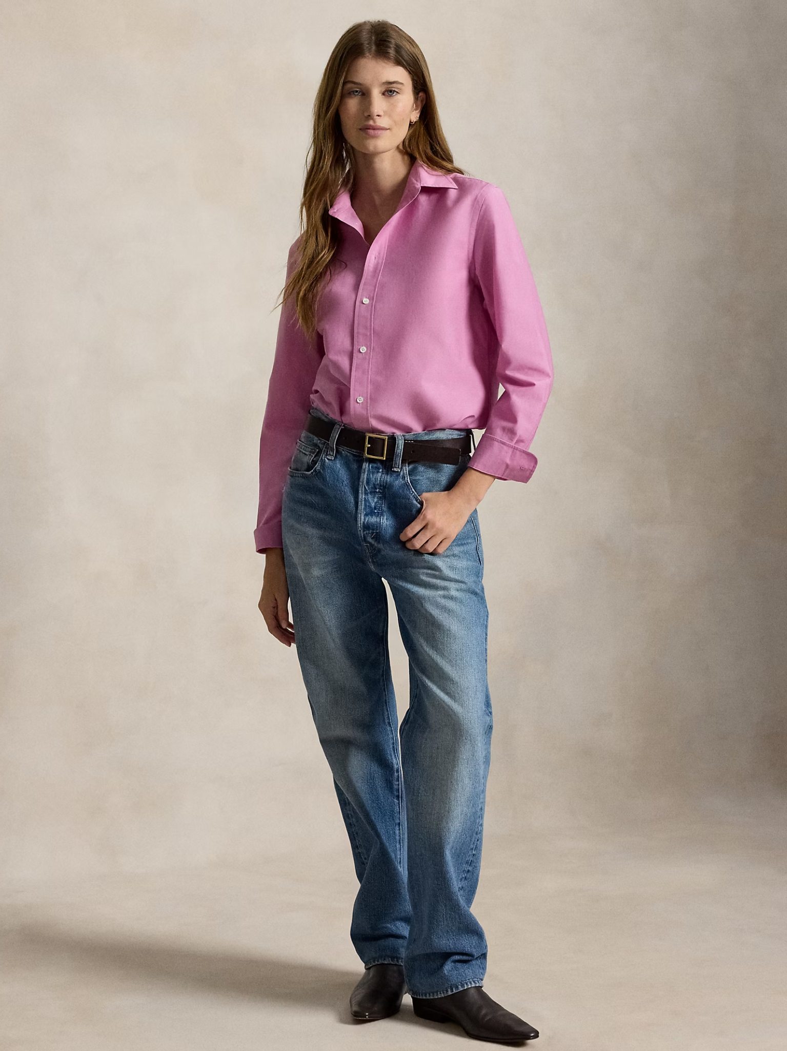 RALPH LAUREN WOMEN Relaxed Fit Cotton-Silk Shirt Beach Pink