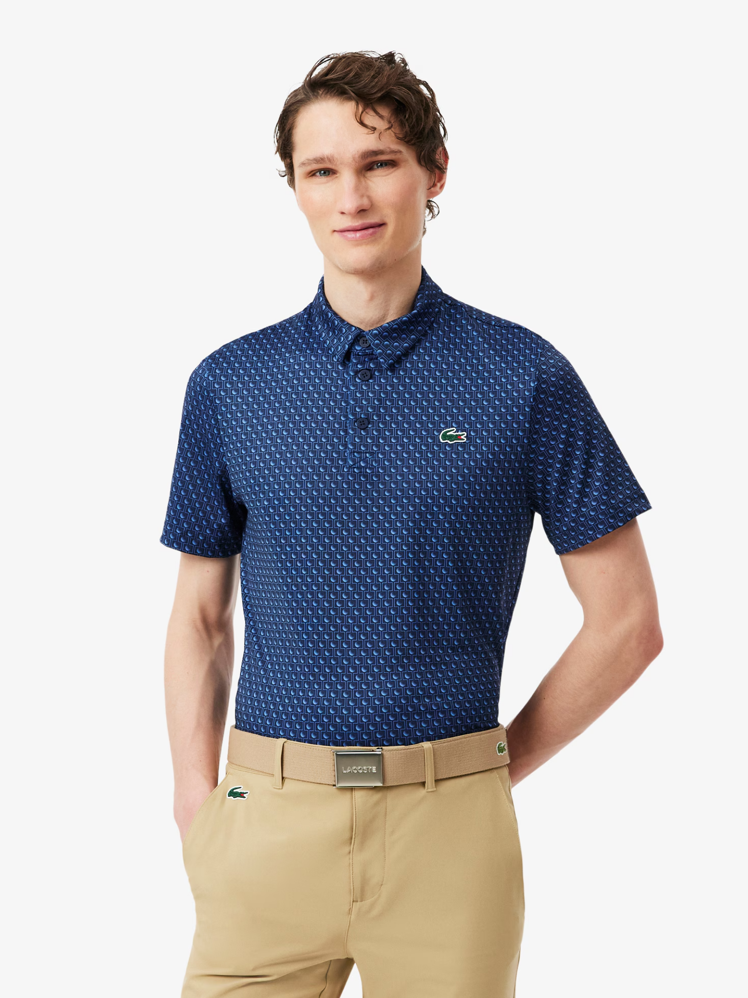 LACOSTE Regular Fit Printed Golf Polo Shirt Blue