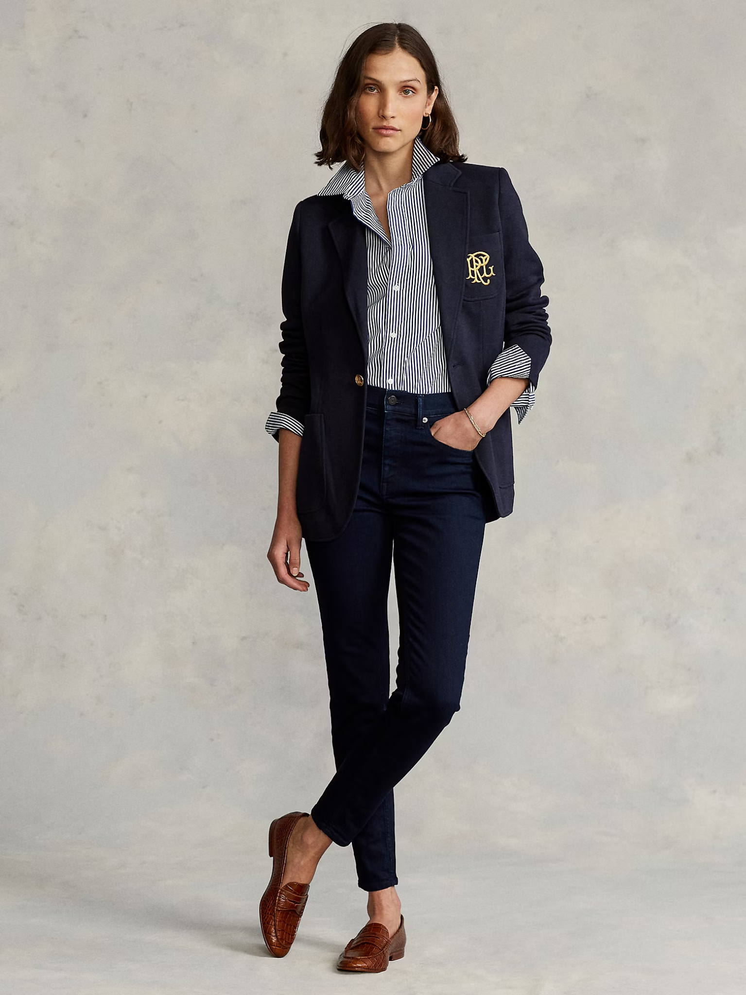 RALPH LAUREN WOMEN Double-Knit Jacquard Blazer Park Avenue Navy
