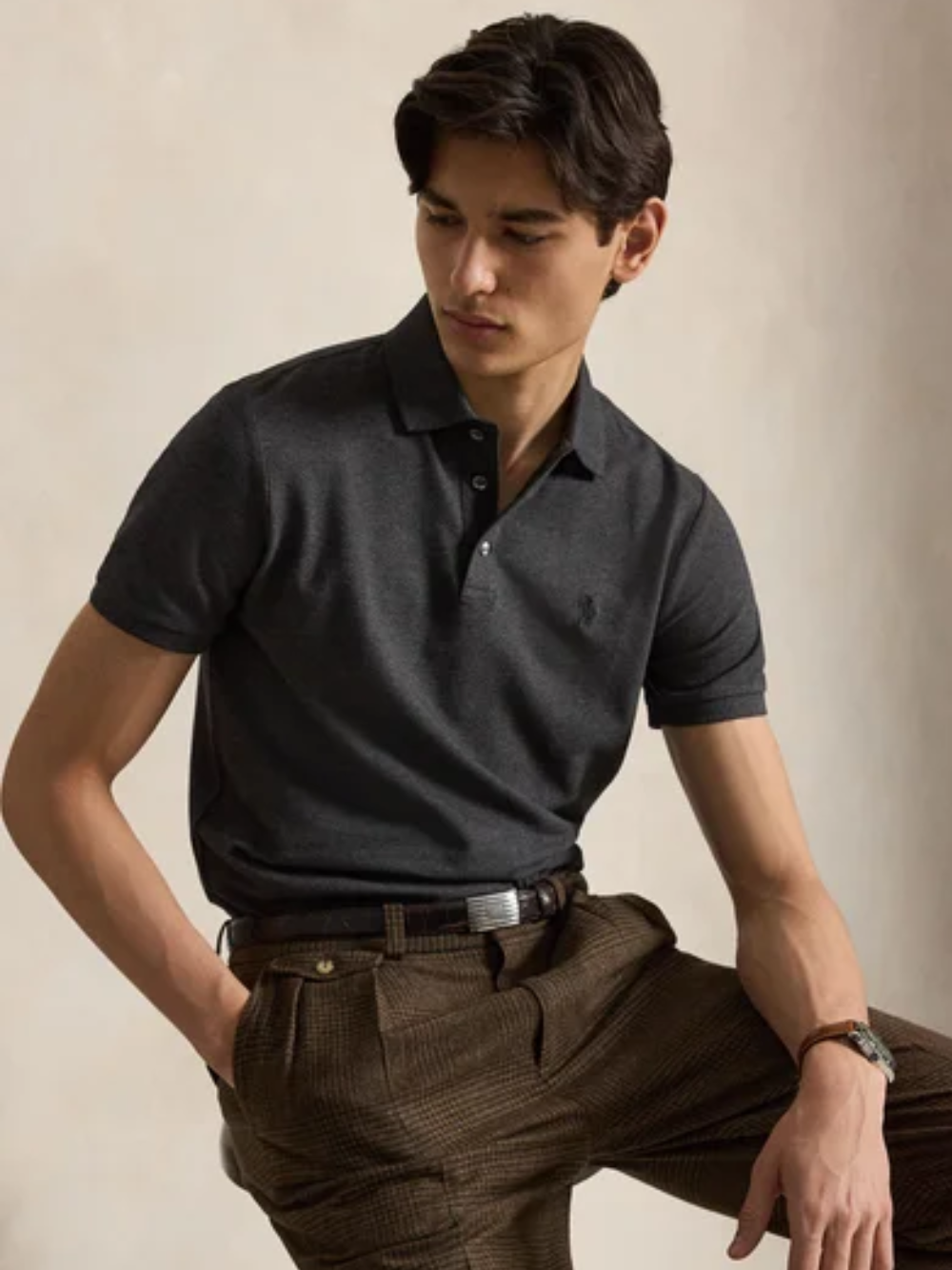 RALPH LAUREN The Iconic Custom Slim Fit Mesh Polo Windsor Heather