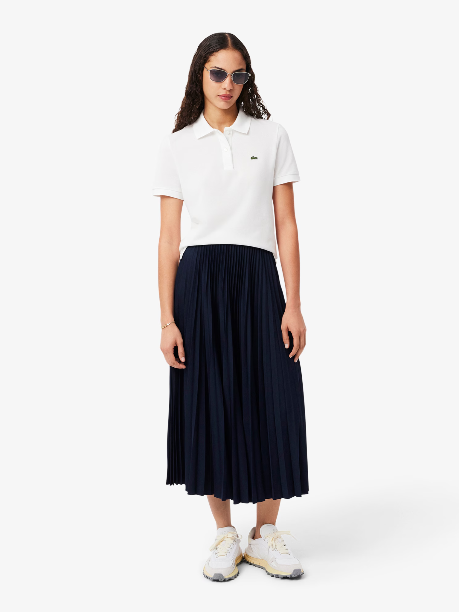 LACOSTE WOMEN Long Pleated Elasticated Waist Skirt Midnight Blue