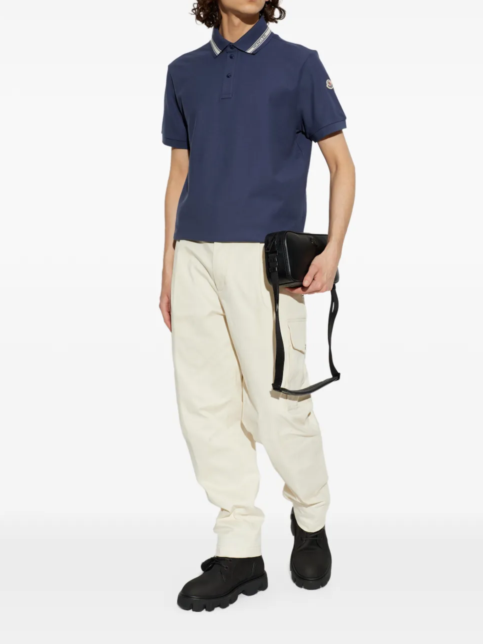 MONCLER Collar-trim Polo Shirt Navy