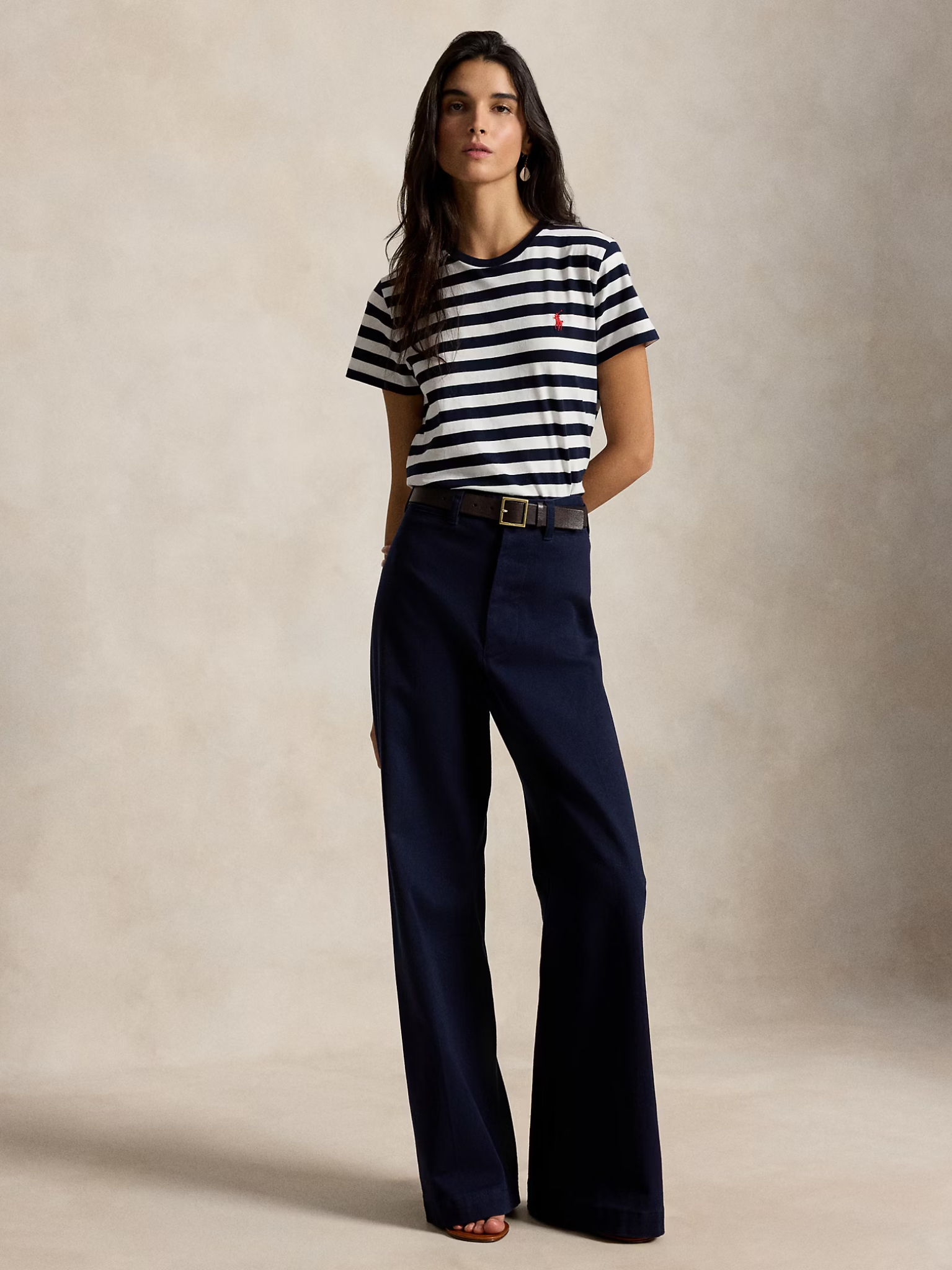 RALPH LAUREN WOMEN Striped Cotton Jersey T-Shirt Hunter Navy/White