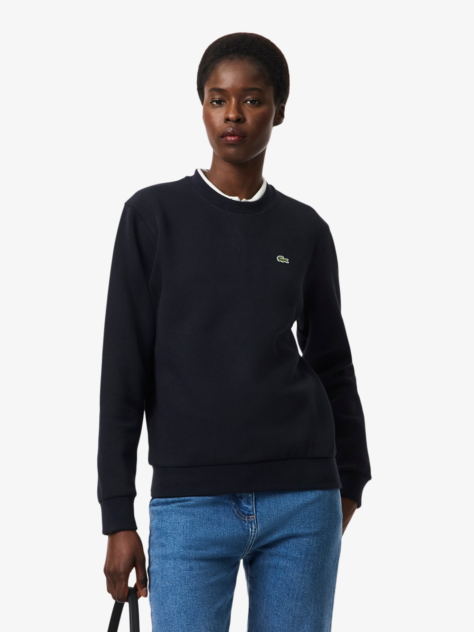 LACOSTE WOMEN Relaxed Fit Piqué Crew Neck Sweatshirt Navy Blue