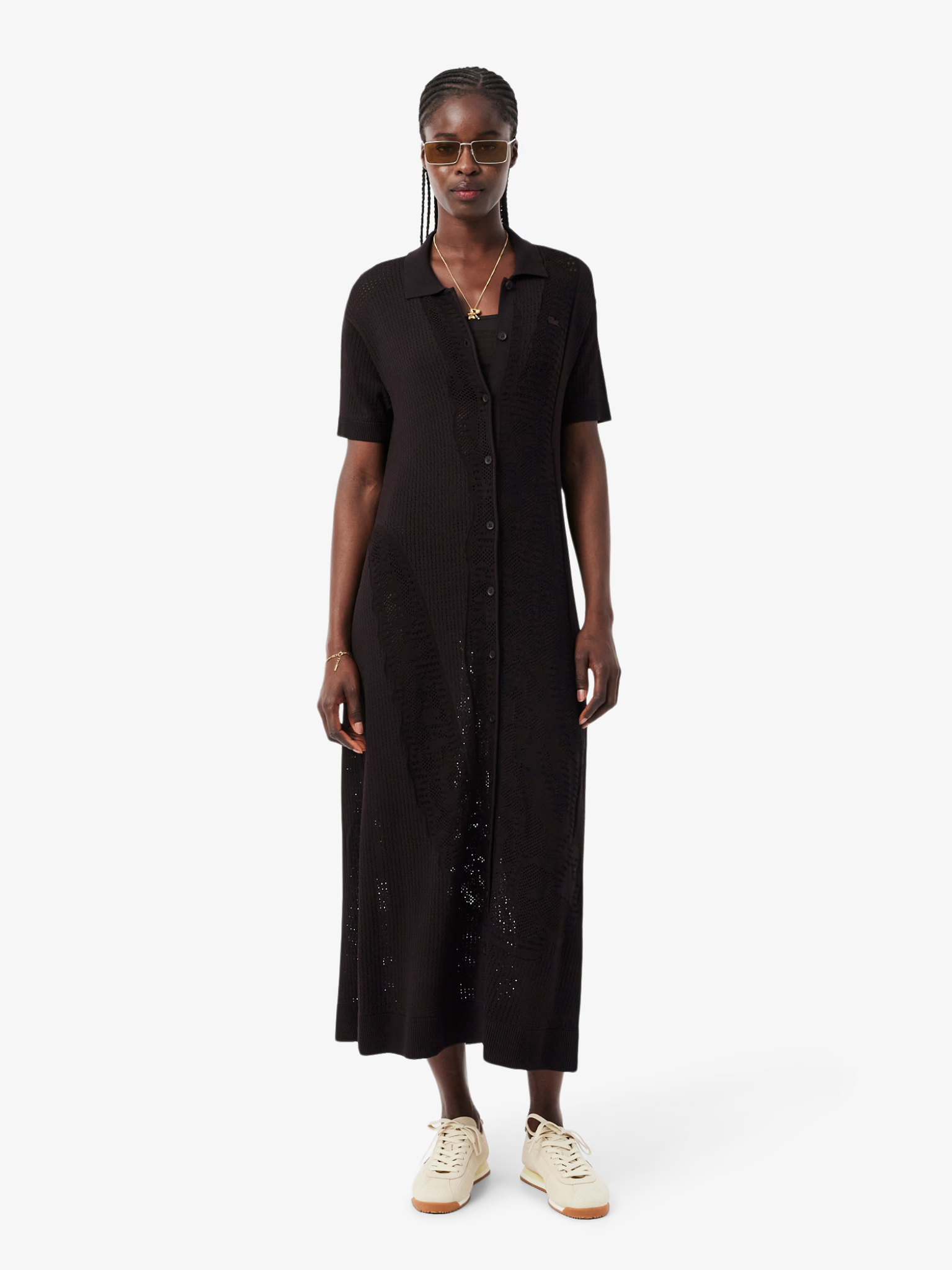 LACOSTE WOMEN Crochet Polo Dress Brown