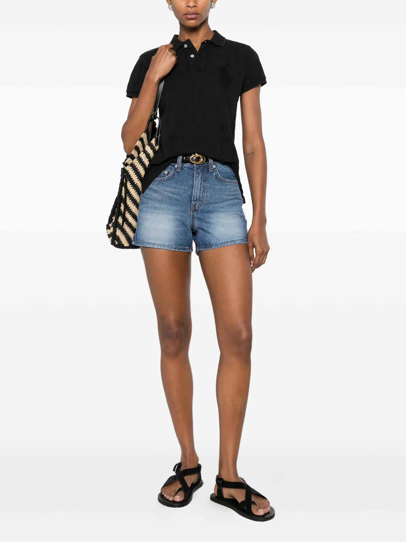 RALPH LAUREN WOMEN Beaded Big Pony Polo Shirt Black