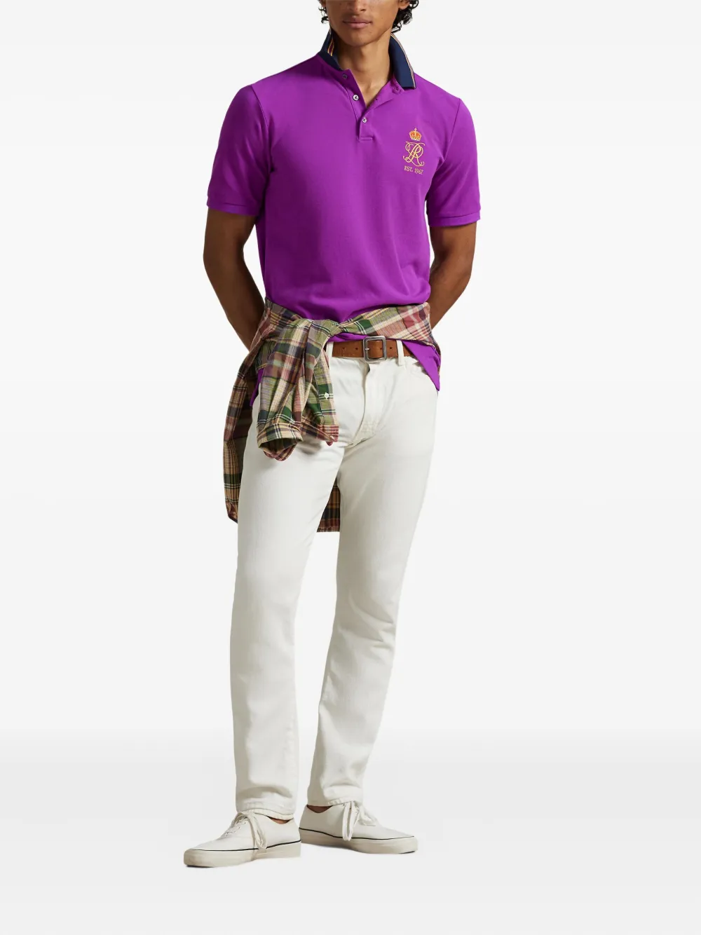 RALPH LAUREN Classic Fit Crest Mesh Polo Shirt Purple Dawn