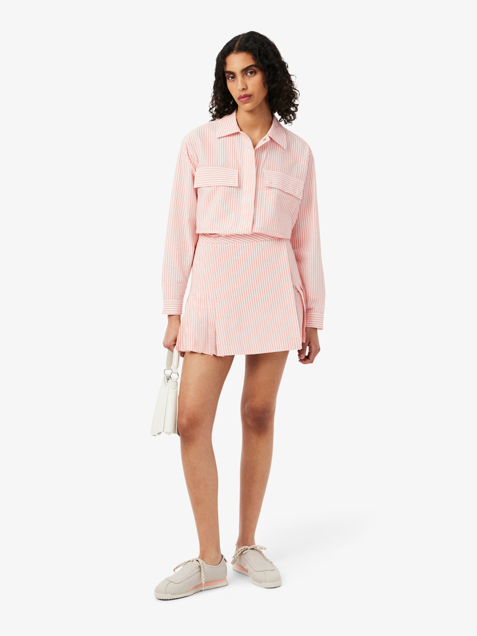 LACOSTE WOMEN Short Seersucker Wrap Skirt White/Pink