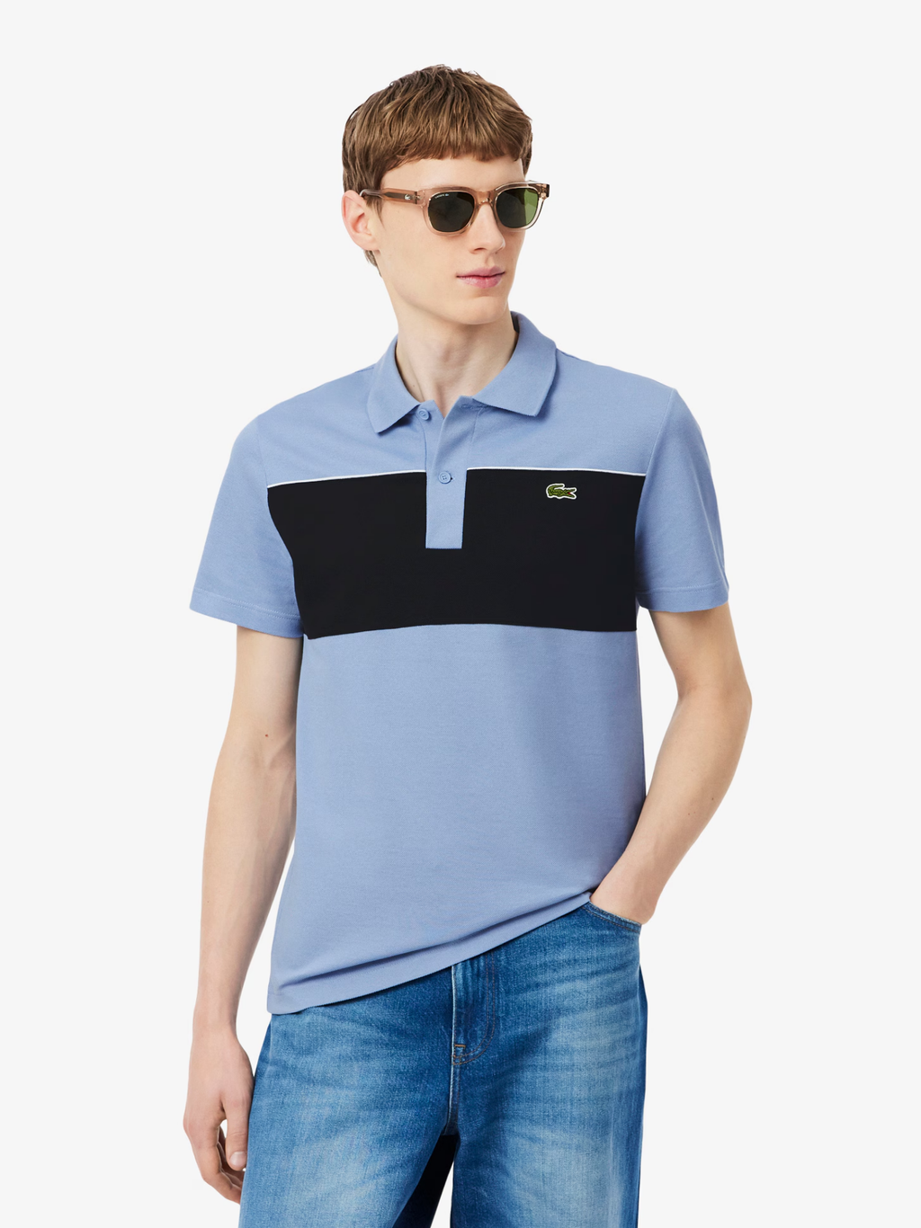 LACOSTE Regular Fit Colour-Block Piqué Polo Shirt Blue
