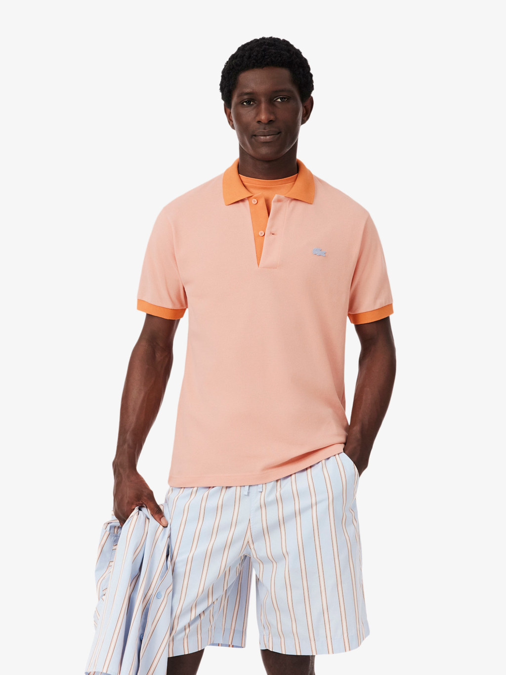 LACOSTE Classic Fit Contrast Rib Polo Rose/Orange
