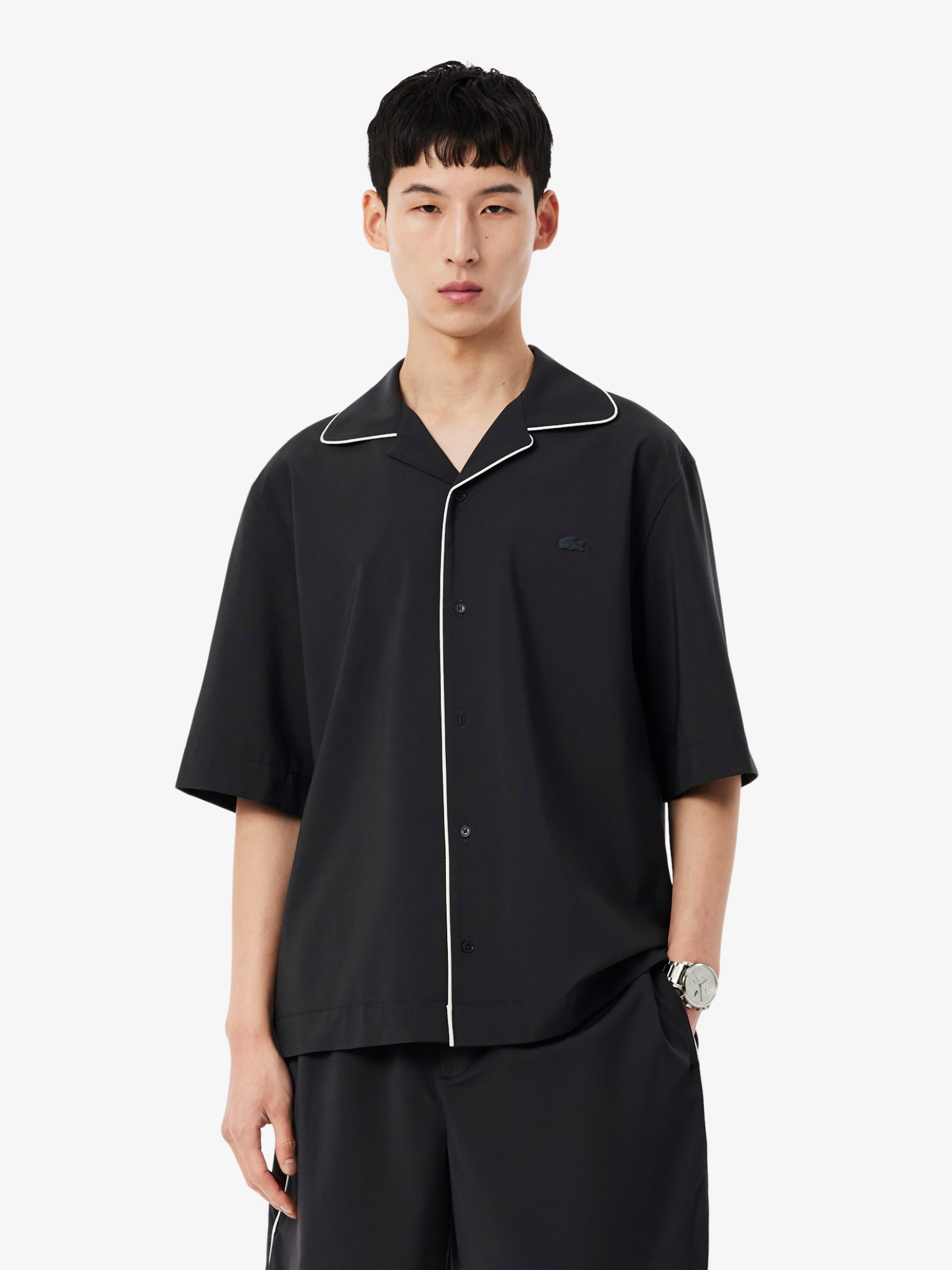 LACOSTE Relaxed Fit Short Sleeved Wool Shirt Dark Grey