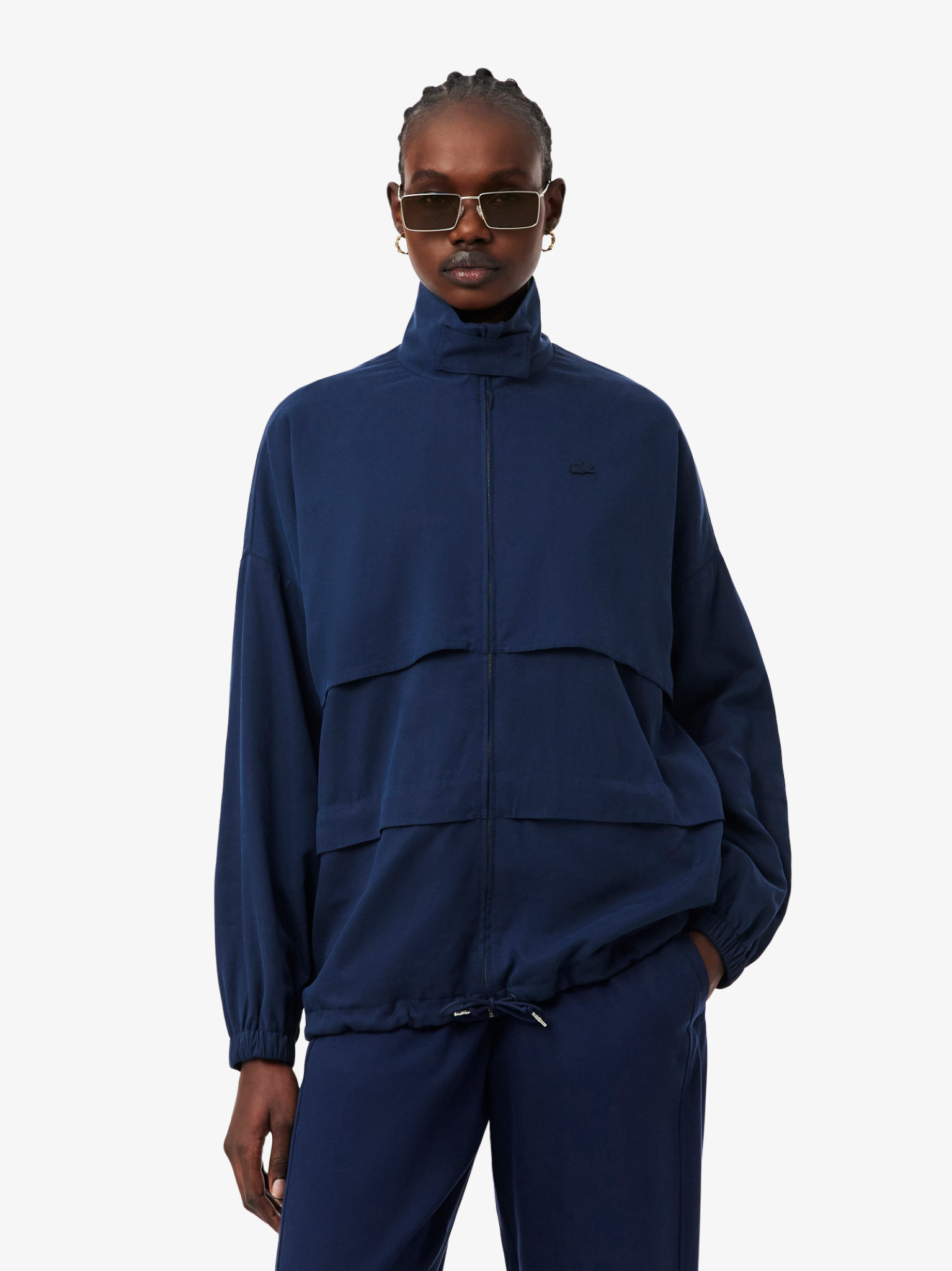LACOSTE WOMEN Oversized Linen Blend Track Jacket Midnight Blue