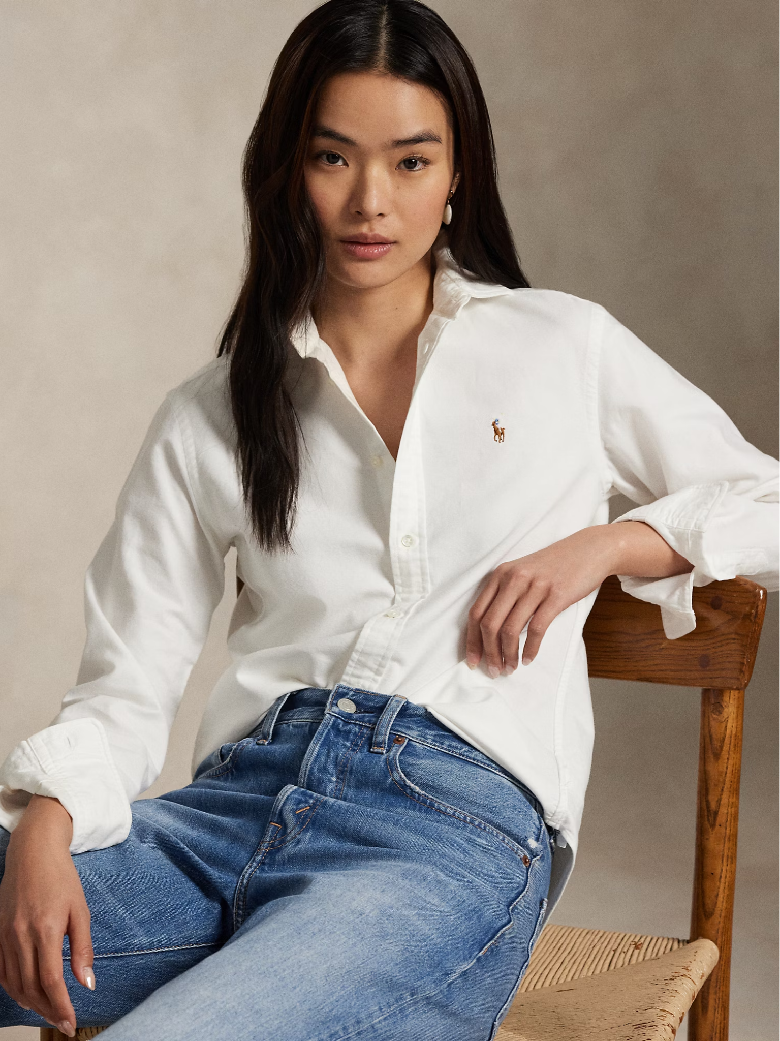 RALPH LAUREN WOMEN Slim Fit Oxford Shirt White