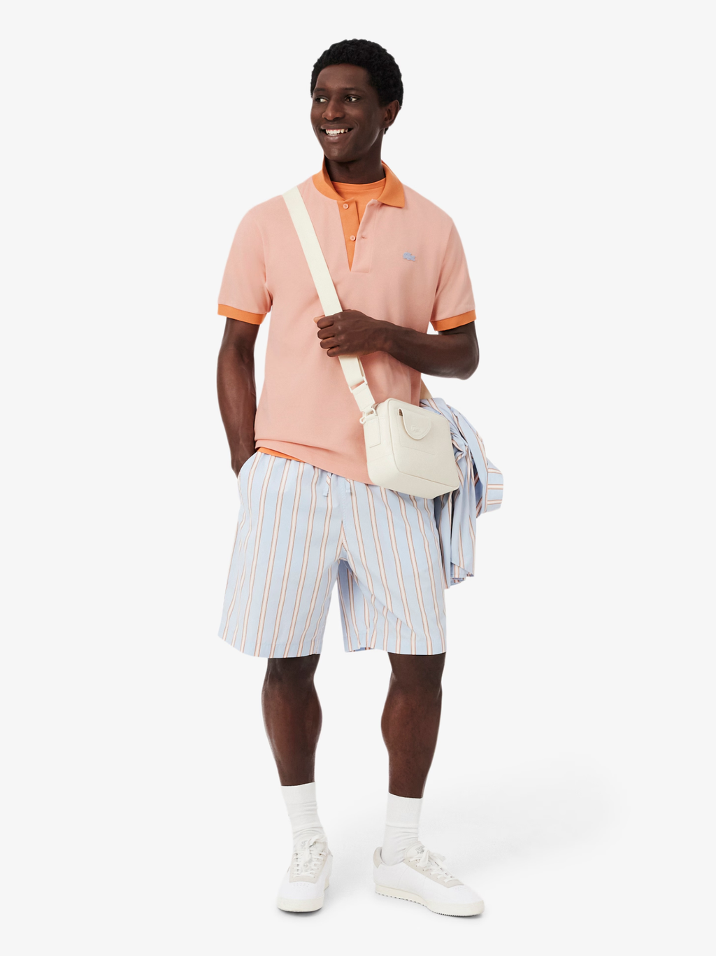 LACOSTE Classic Fit Contrast Rib Polo Rose/Orange