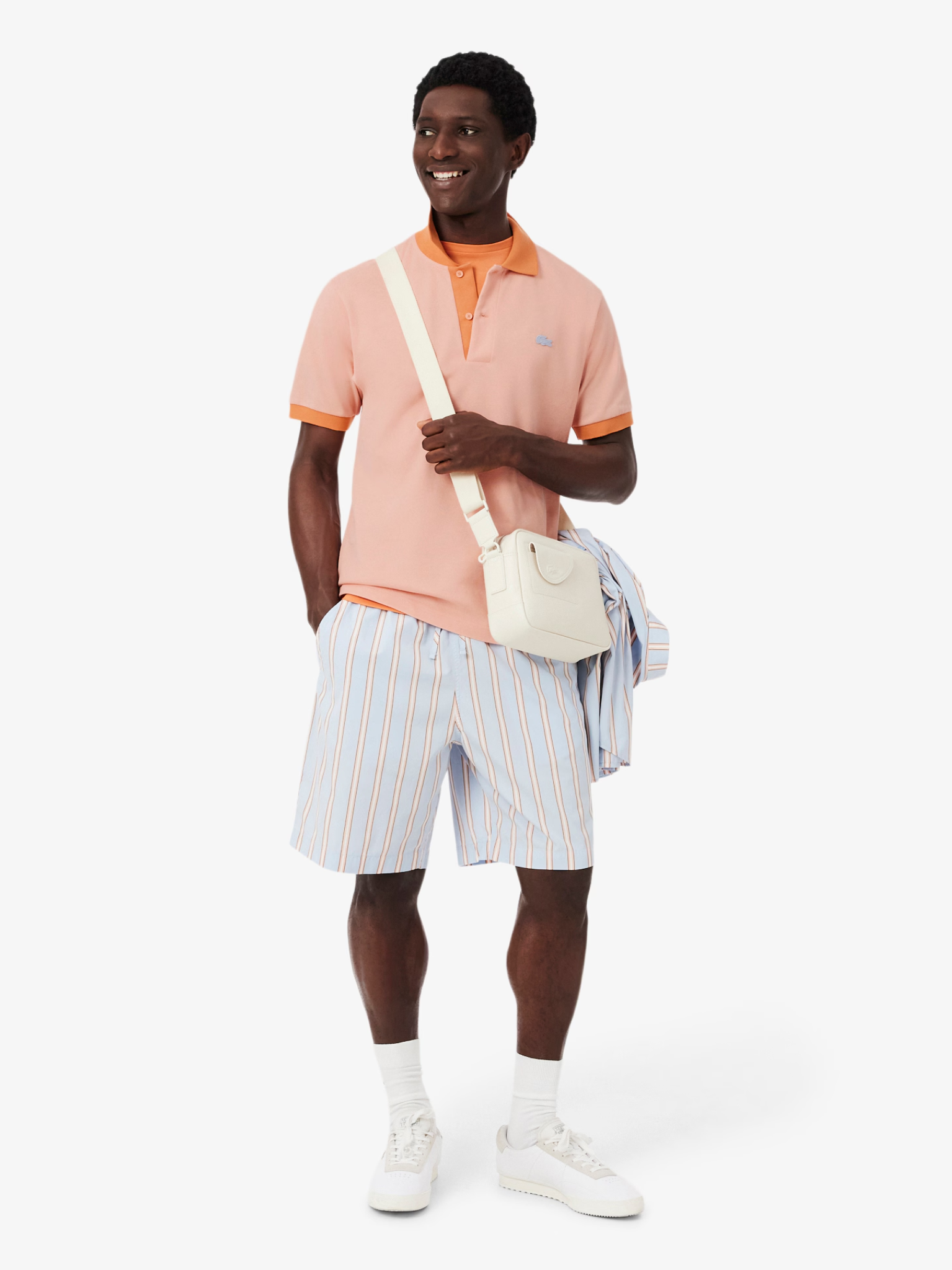 LACOSTE Classic Fit Contrast Rib Polo Rose/Orange
