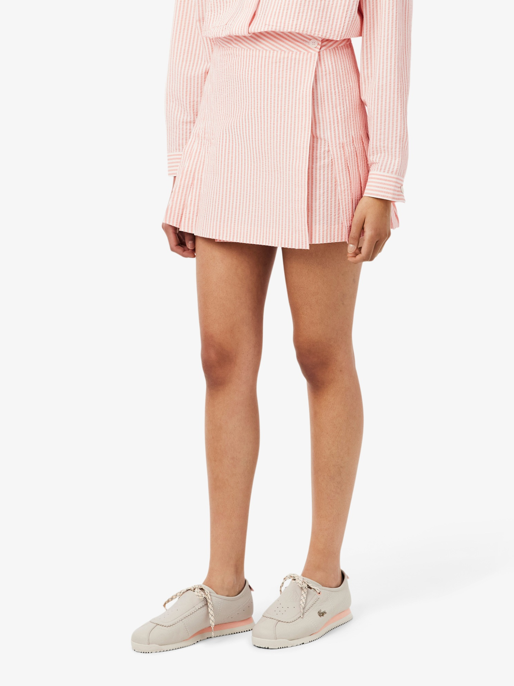 LACOSTE WOMEN Short Seersucker Wrap Skirt White/Pink