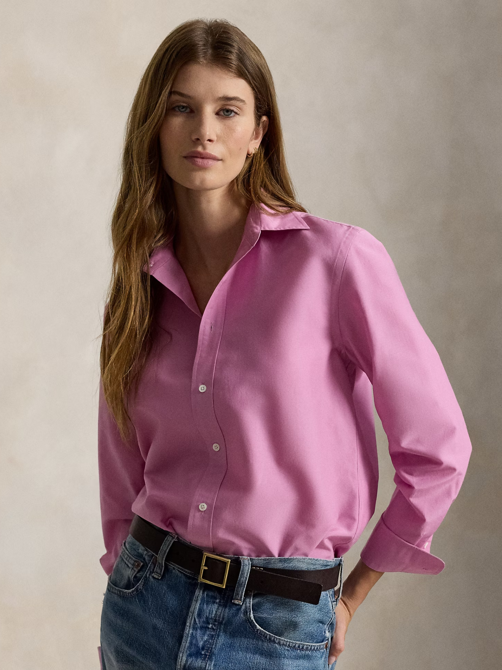 RALPH LAUREN WOMEN Relaxed Fit Cotton-Silk Shirt Beach Pink