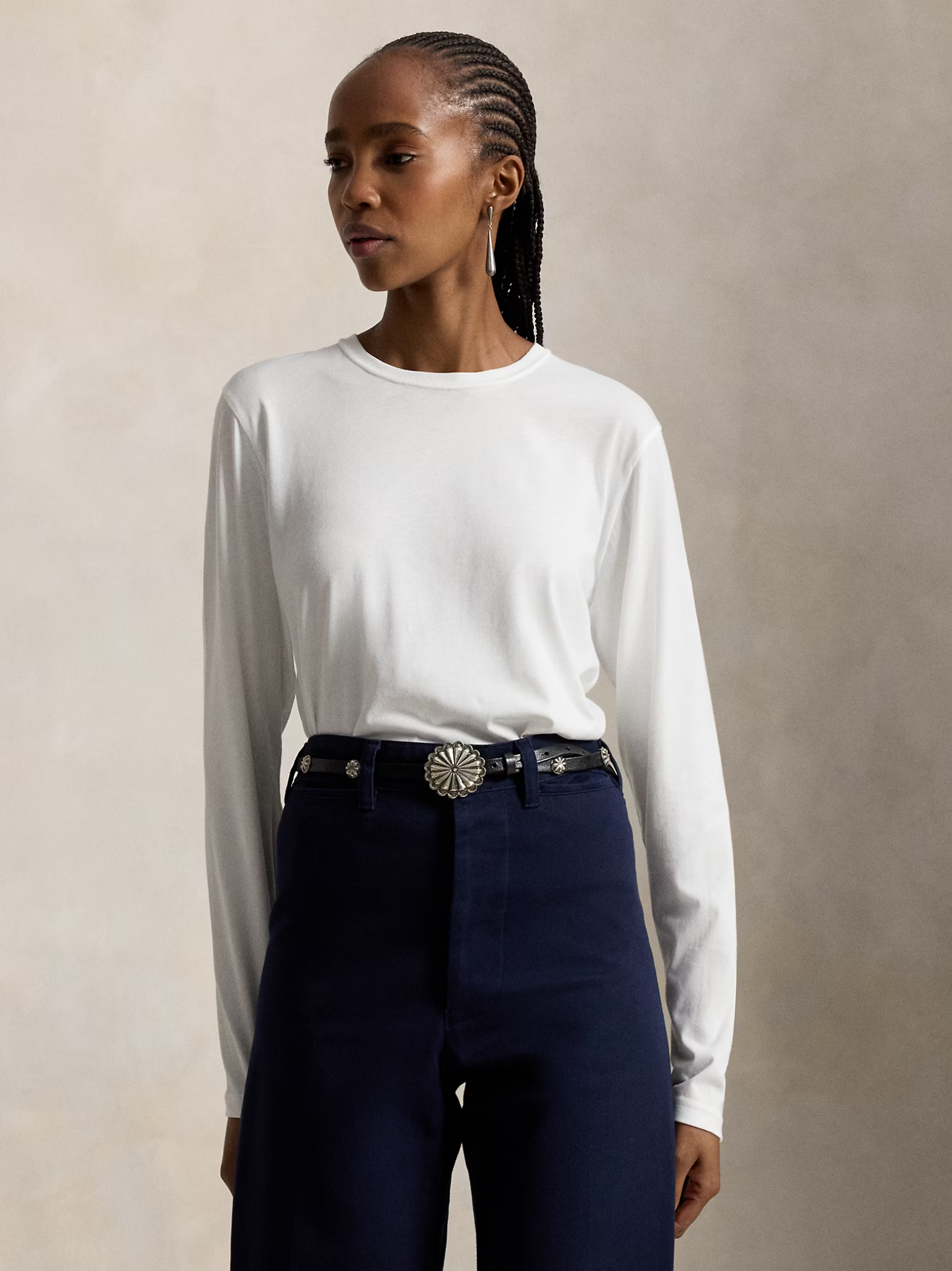 RALPH LAUREN WOMEN Shrunken Fit Jersey Long-Sleeve Tee White