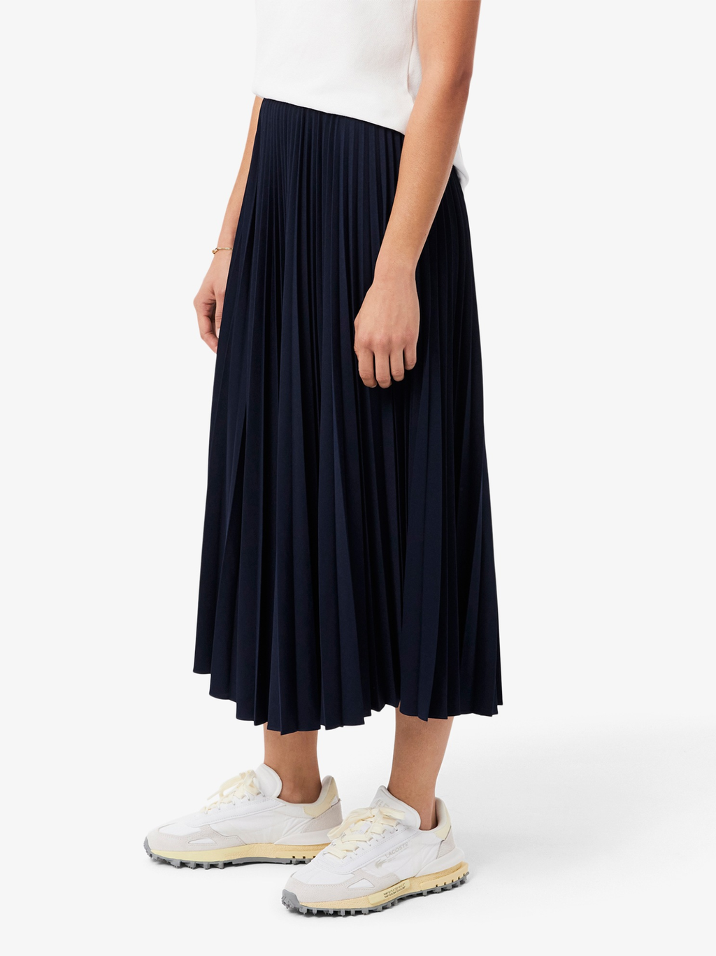 LACOSTE WOMEN Long Pleated Elasticated Waist Skirt Midnight Blue