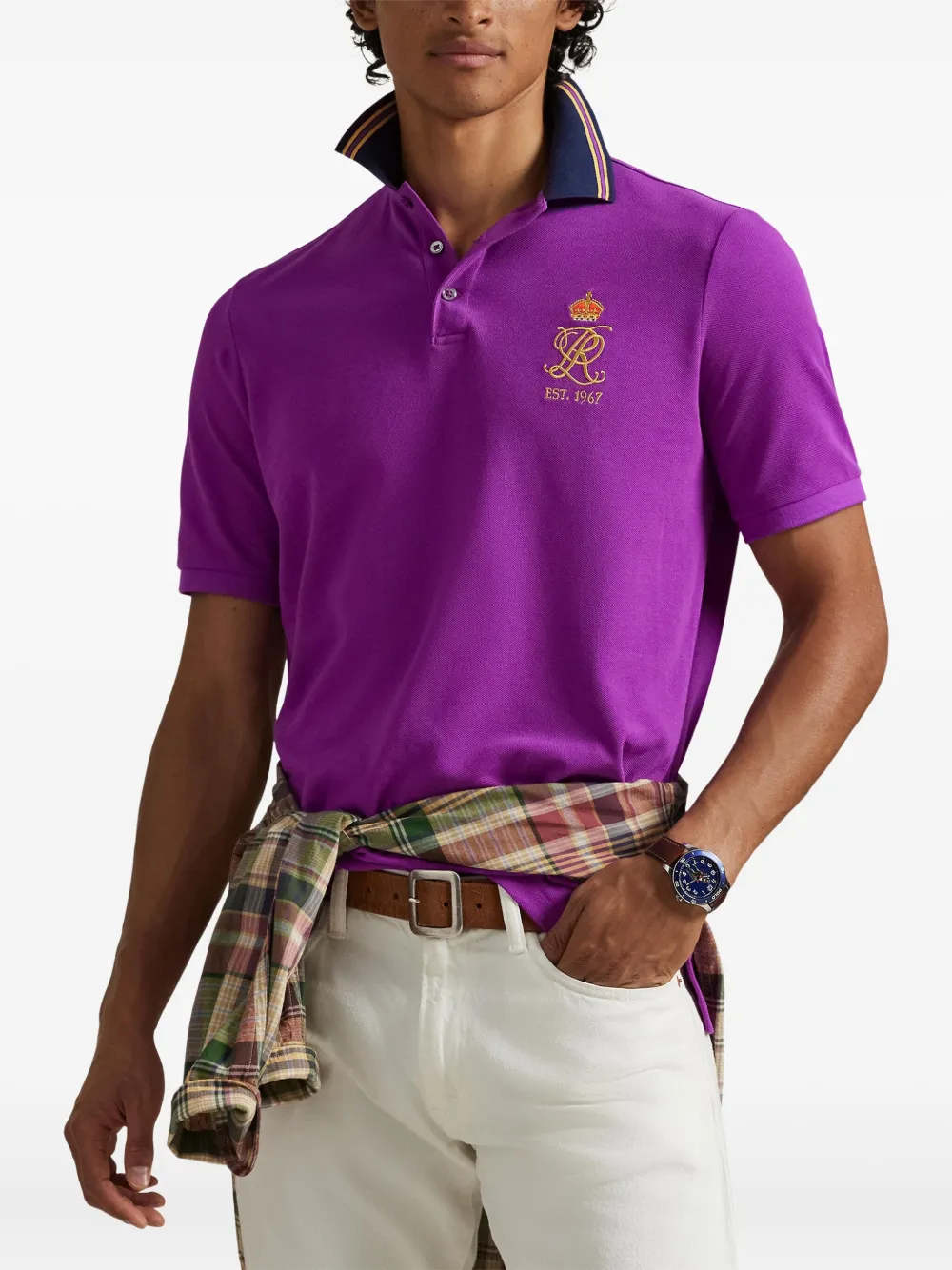 RALPH LAUREN Classic Fit Crest Mesh Polo Shirt Purple Dawn