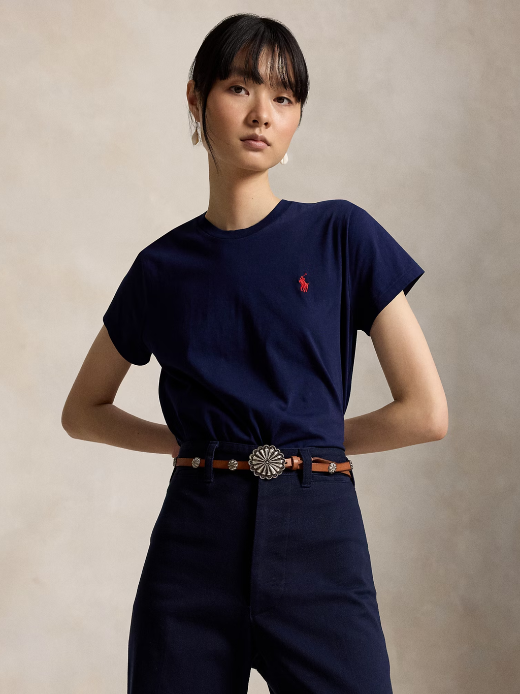RALPH LAUREN WOMEN Classic Fit Cotton Jersey Crewneck Tee Cruise Navy