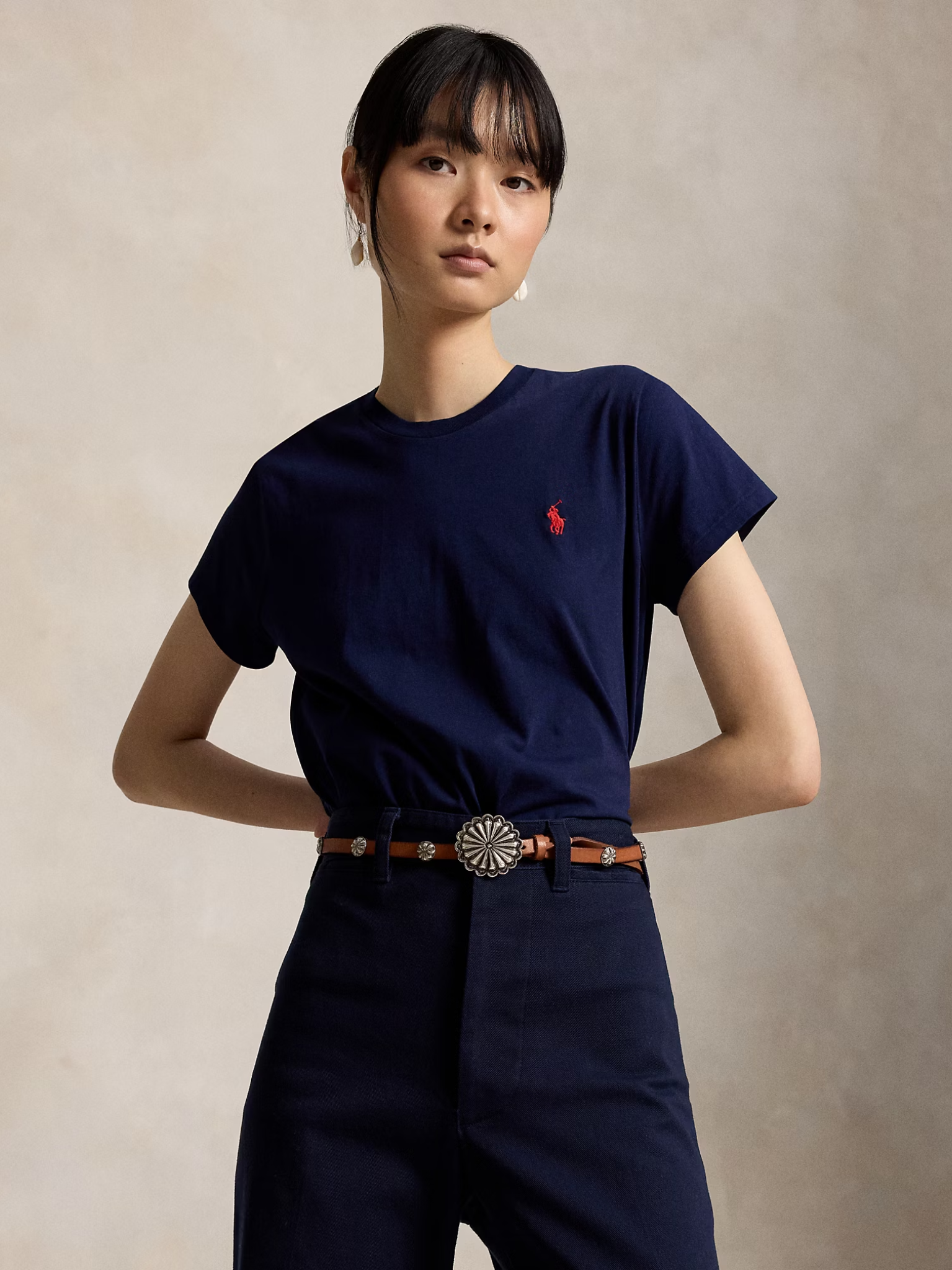 RALPH LAUREN WOMEN Classic Fit Cotton Jersey Crewneck Tee Cruise Navy