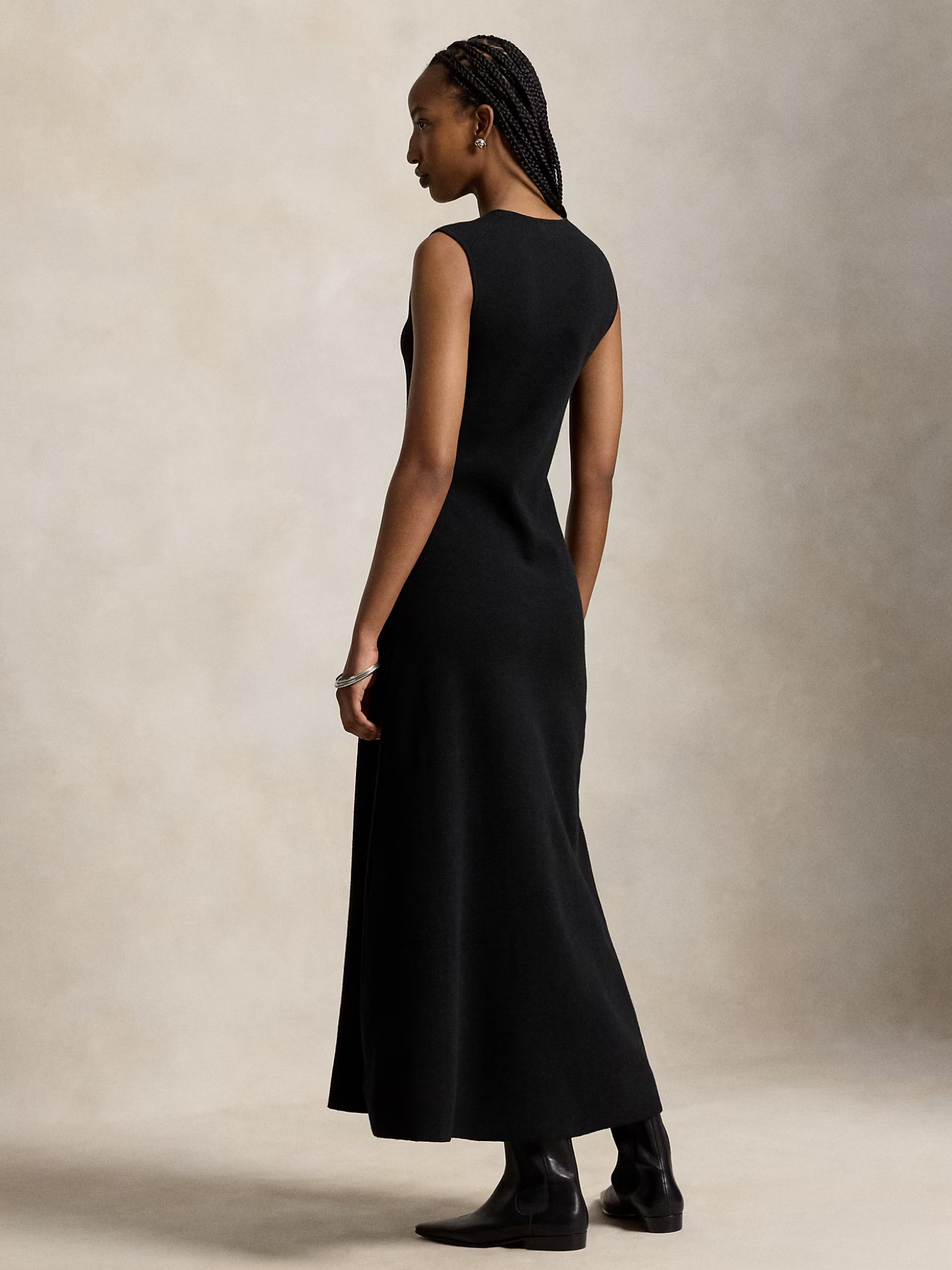 RALPH LAUREN WOMEN Buttoned Wool-Blend Sleeveless Dress Black