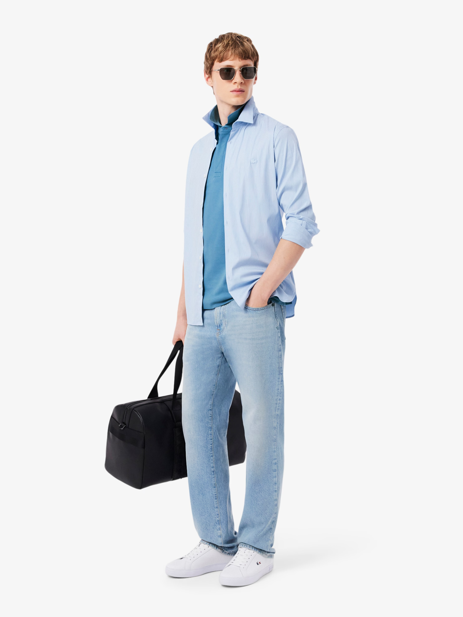 LACOSTE Regular Fit Paris Stretch Piqué Polo Shirt Sky Blue