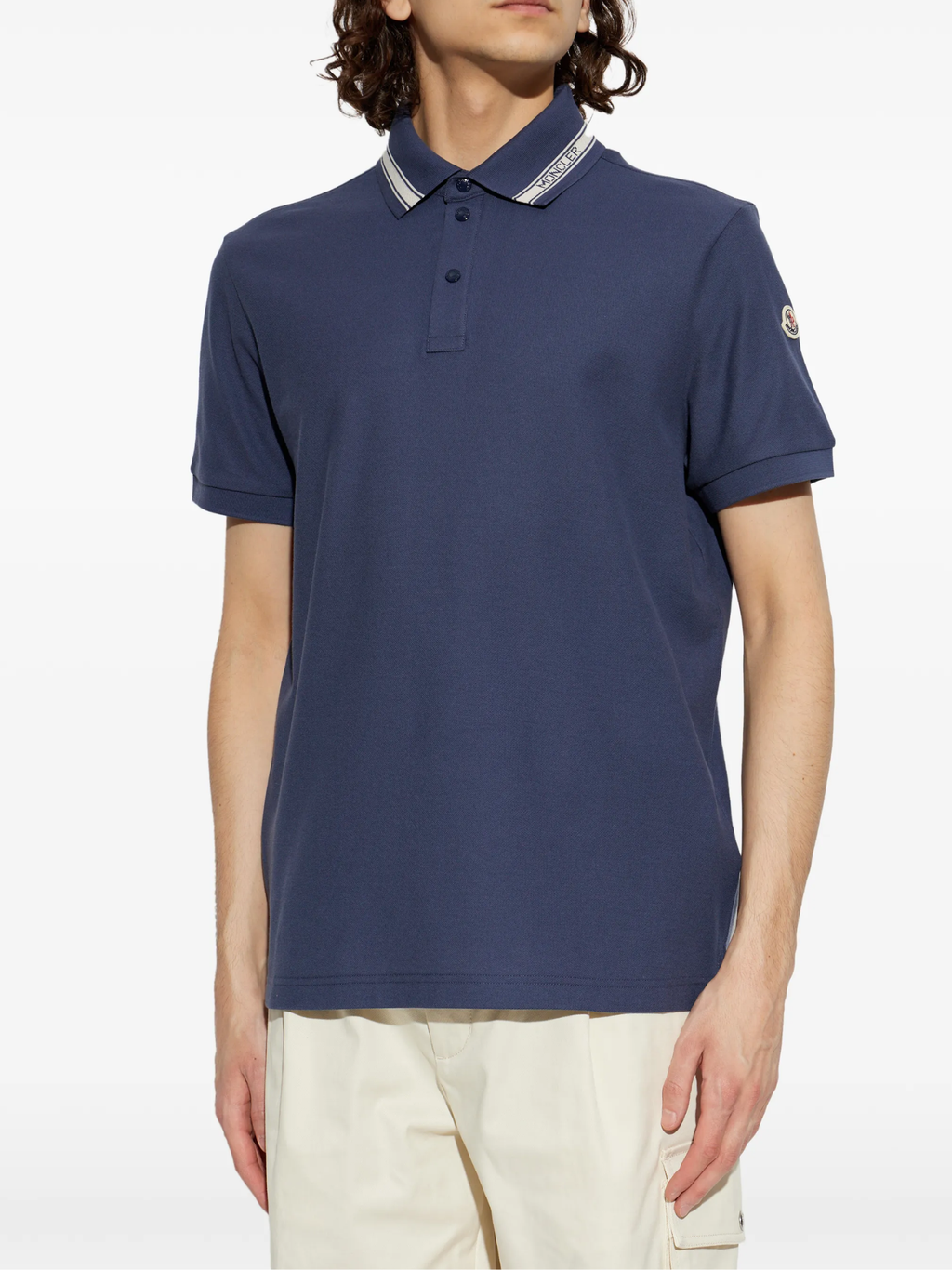 MONCLER Collar-trim Polo Shirt Navy