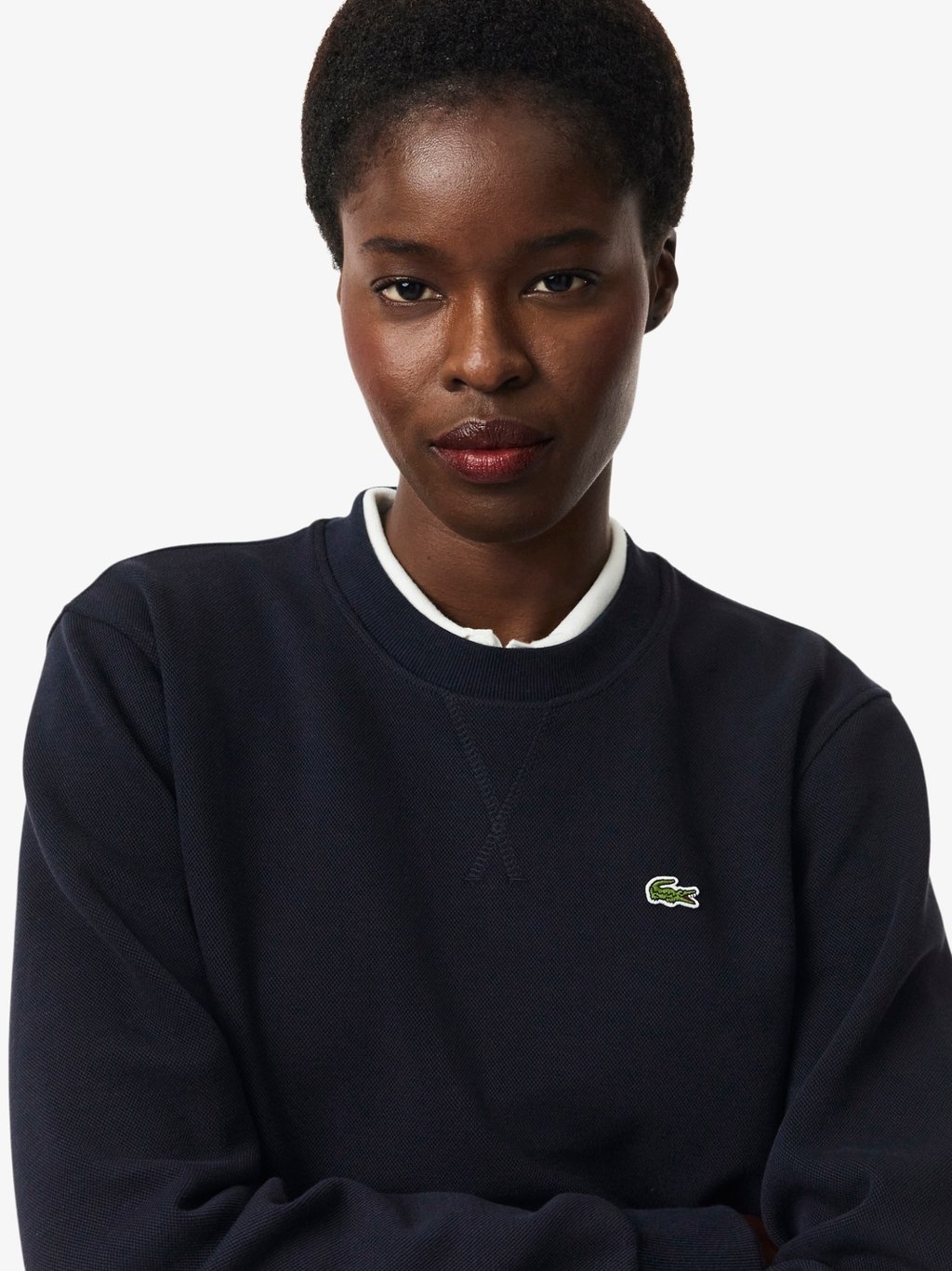 LACOSTE WOMEN Relaxed Fit Piqué Crew Neck Sweatshirt Navy Blue