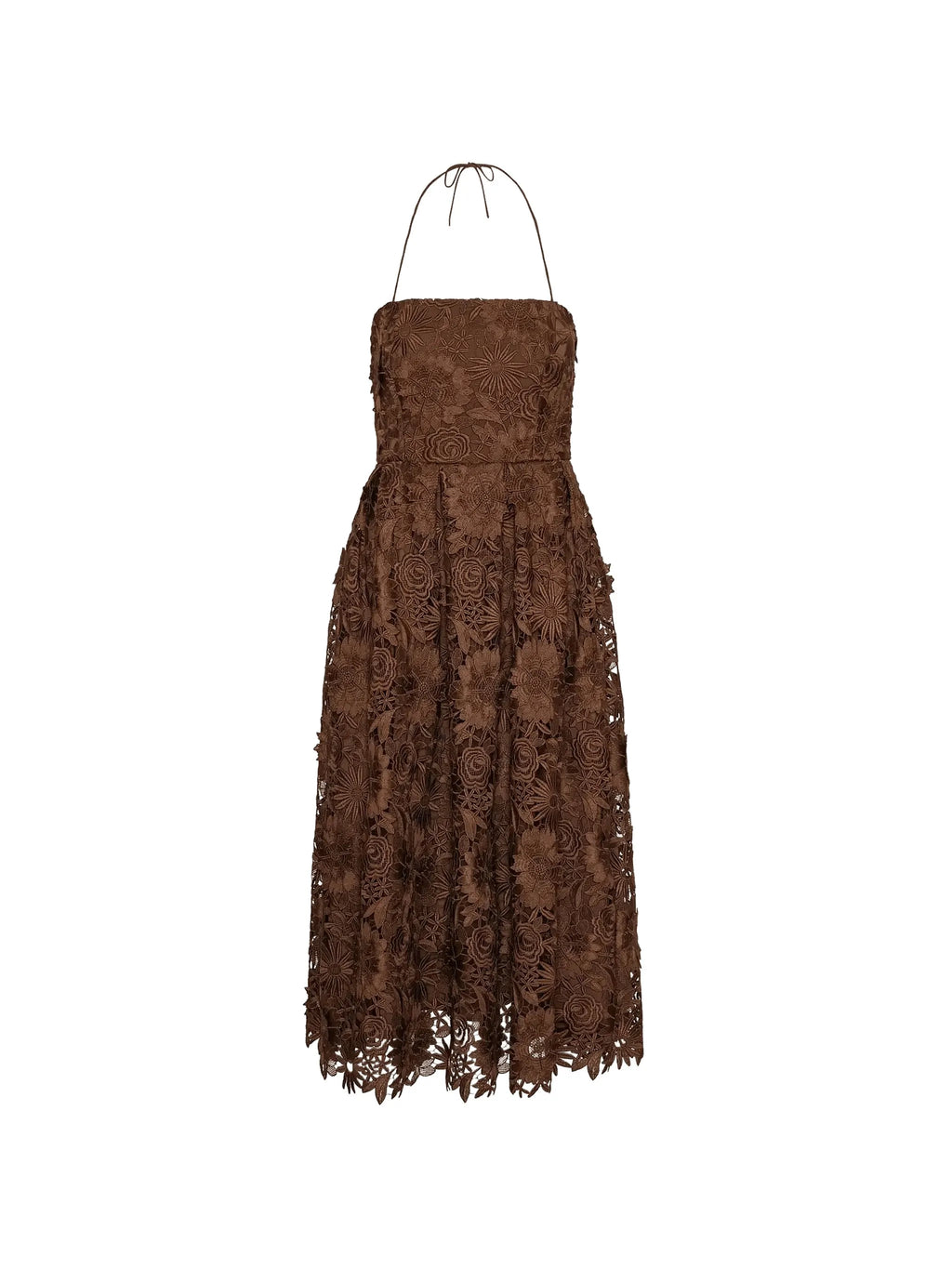 ROTATE BIRGER CHRISTENSEN WOMEN 3D Lace Flared Midi Dress Dark Brown