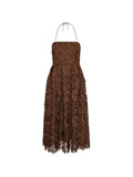 ROTATE BIRGER CHRISTENSEN WOMEN 3D Lace Flared Midi Dress Dark Brown