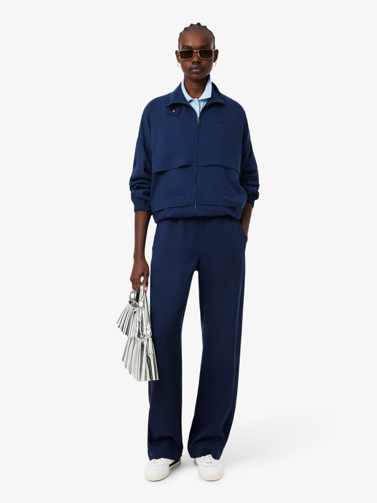 LACOSTE WOMEN Oversized Linen Blend Track Jacket Midnight Blue